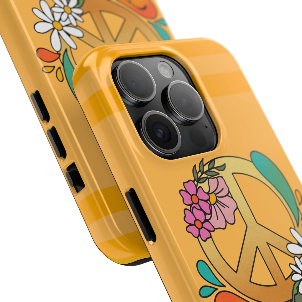 60s–70s Yellow Peace Sign Phone Case ✌️📱