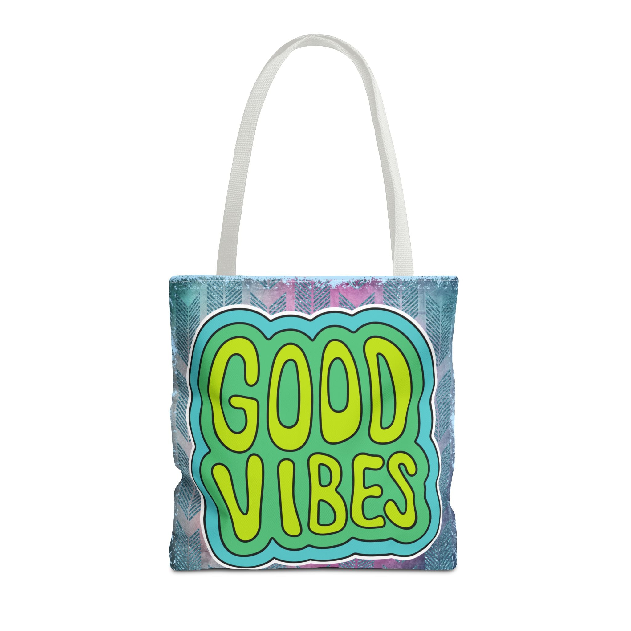💚 70s Good Vibes Green & Blue Retro Throwback Tote Bag