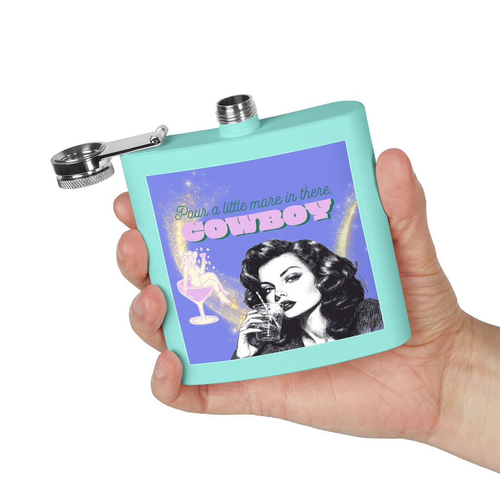 Pour a Little More in There, Cowboy – Retro Woman Flask