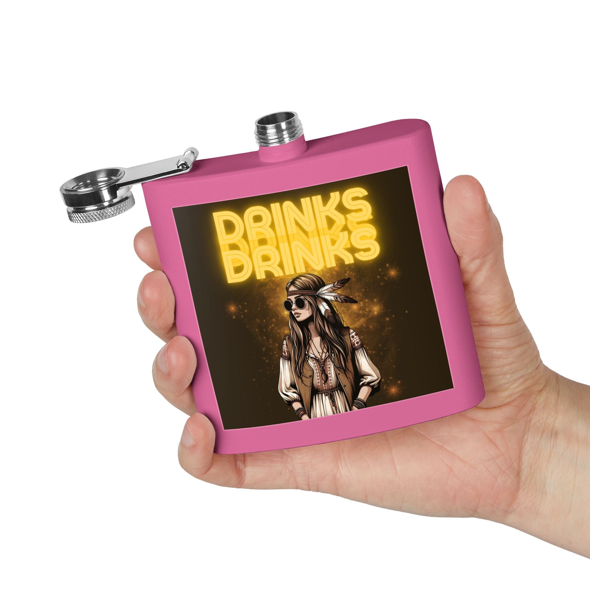 Drinks Drinks Drinks – Hippie Woman Vintage Flask