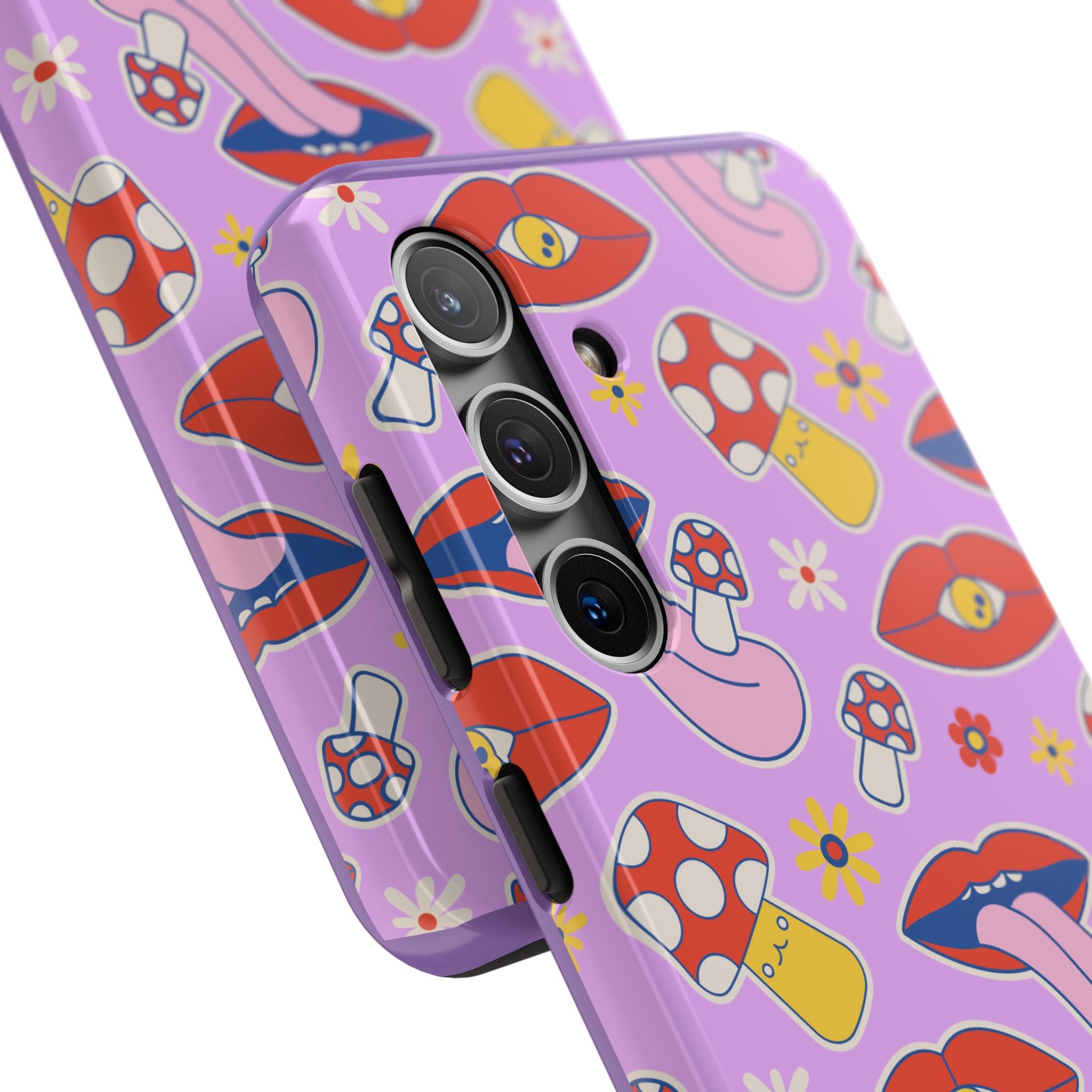 70s Lips Mushrooms Flower Power Purple Phone Case 💜🍄🌼