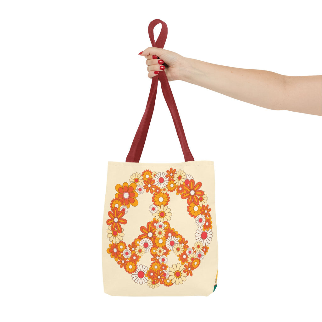 ✌️ 70s Floral Hippie Peace Sign Tote Bag