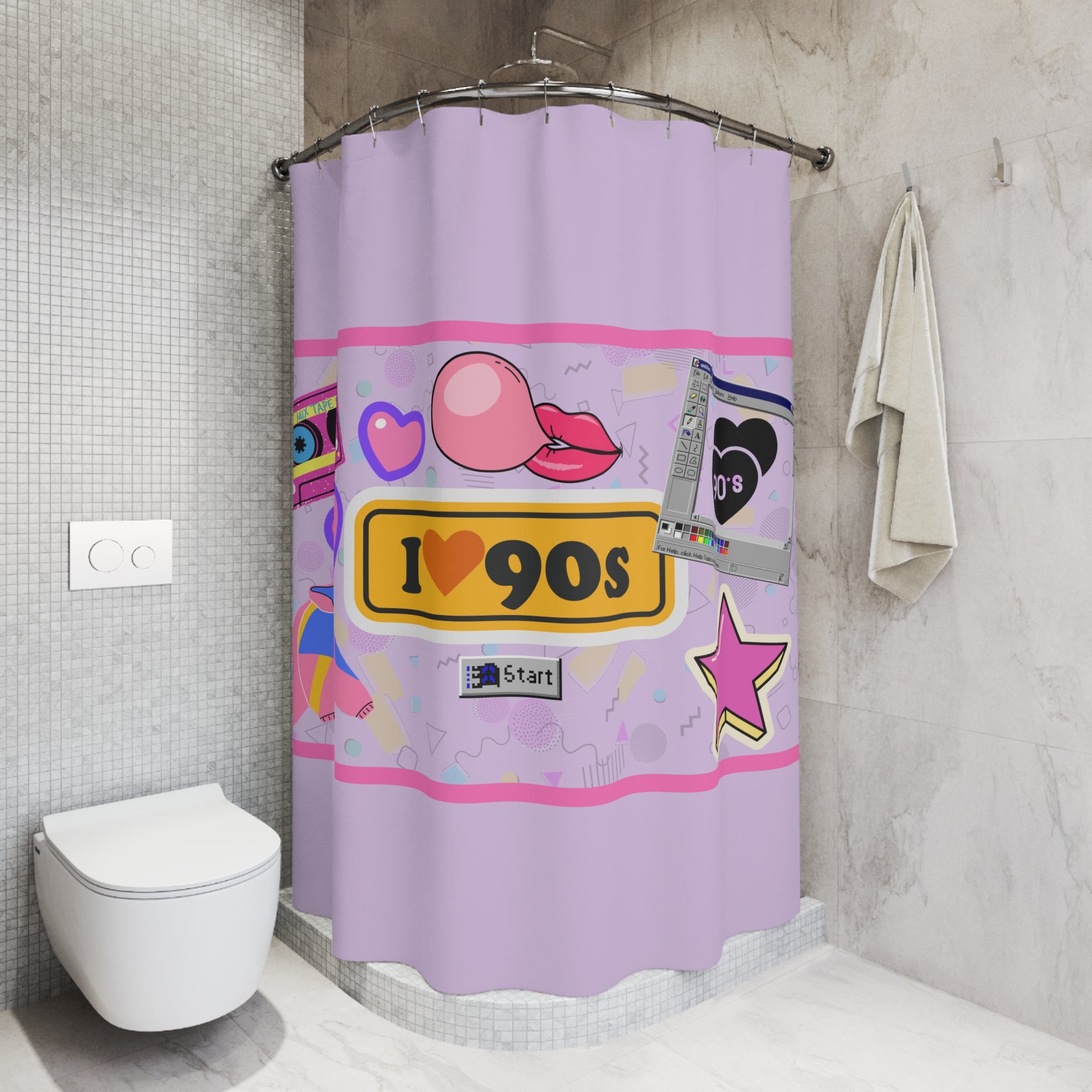 💖🌈 I Heart the 90s Elements Shower Curtain ✨🛁