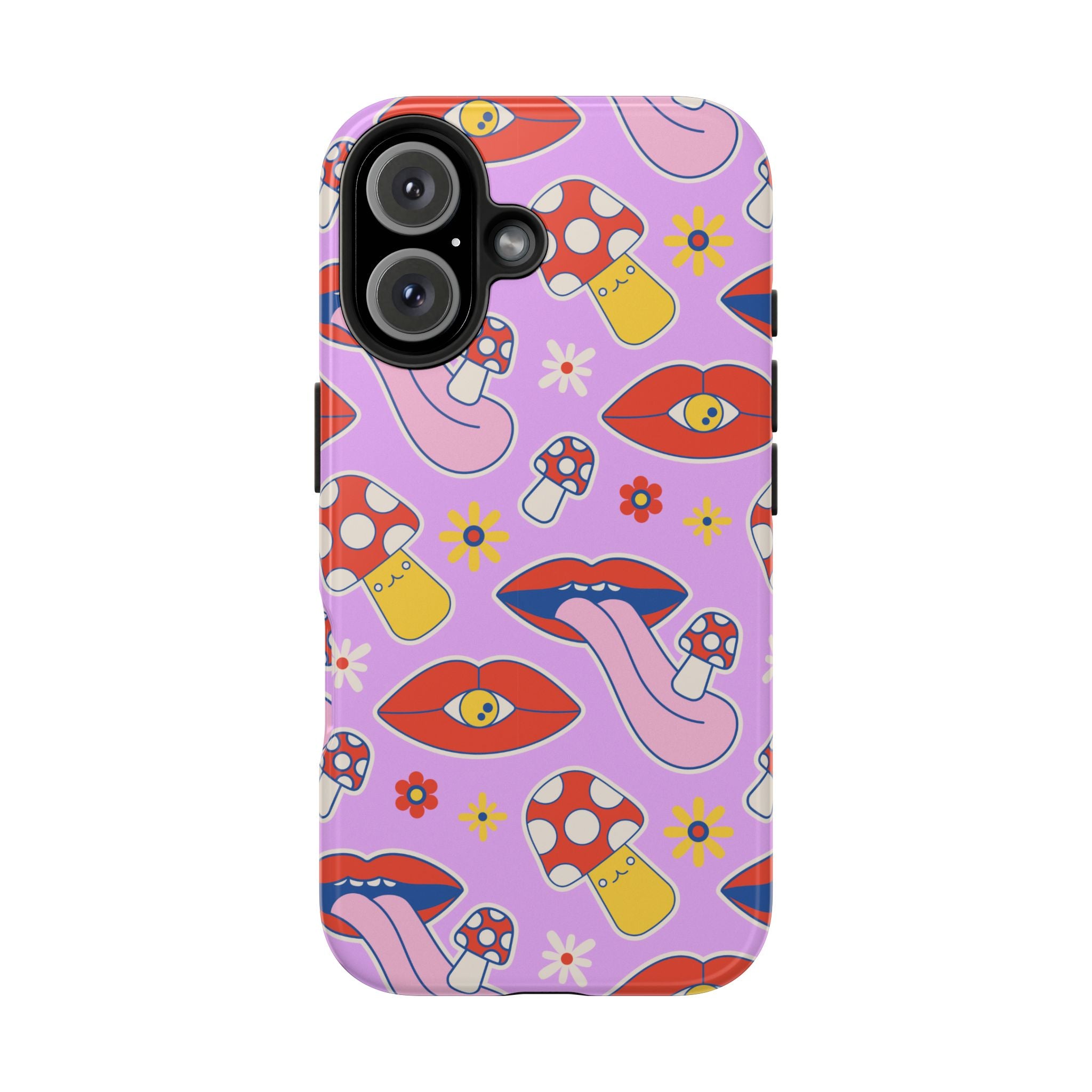 70s Lips Mushrooms Flower Power Purple Phone Case 💜🍄🌼
