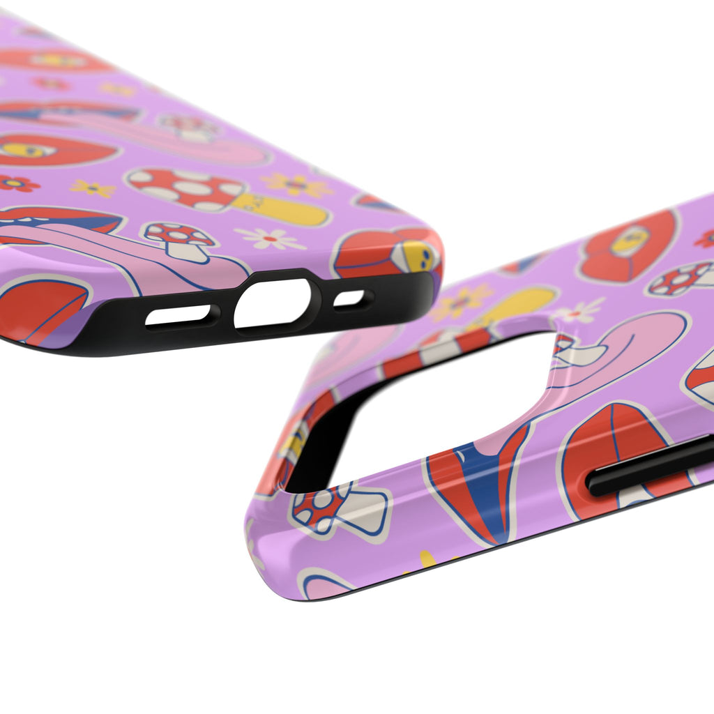 70s Lips Mushrooms Flower Power Purple Phone Case 💜🍄🌼