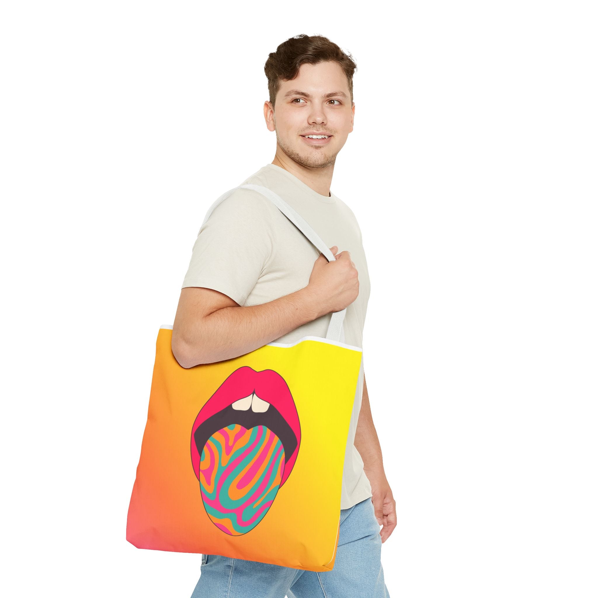 👄🌈 60s–70s Psychedelic Lips & Tongue Tote Bag ✨🍄