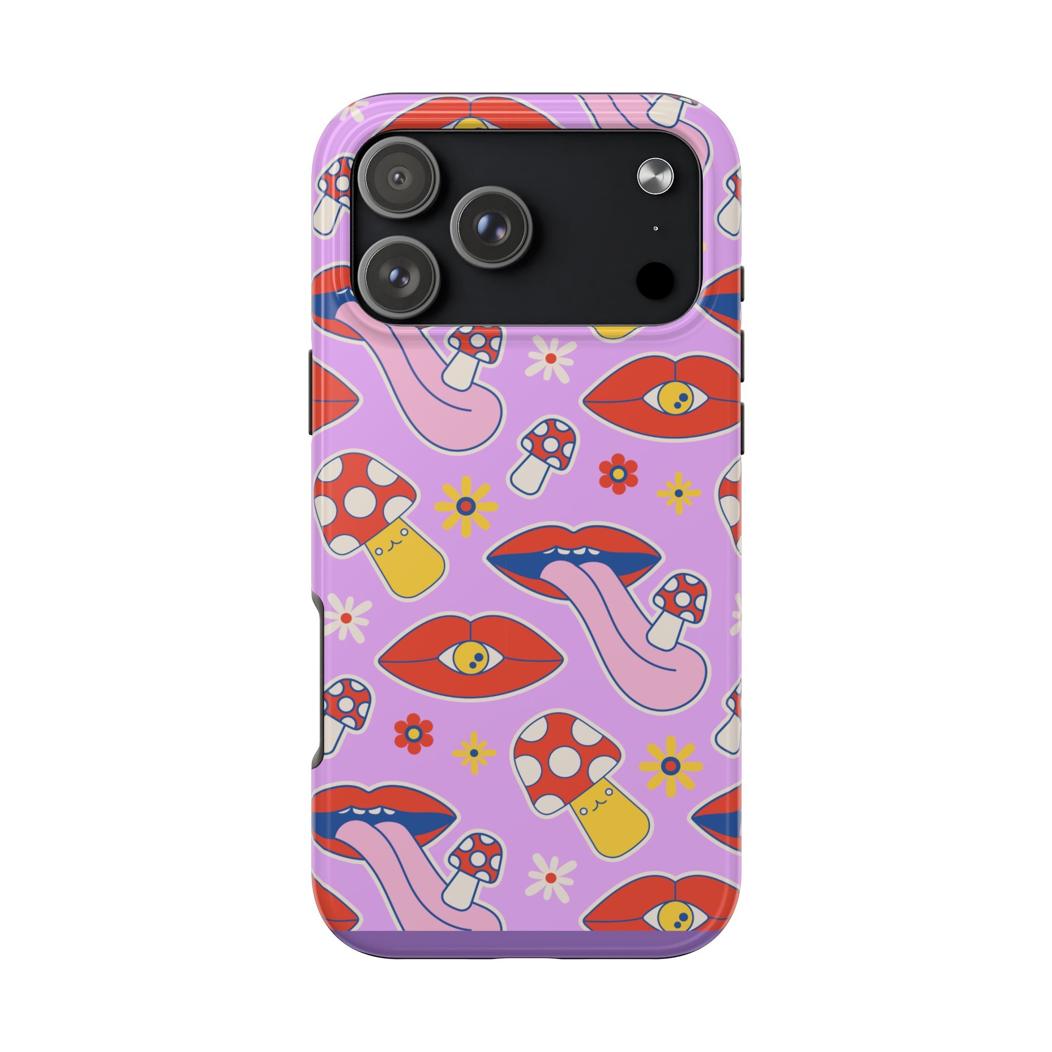 70s Lips Mushrooms Flower Power Purple Phone Case 💜🍄🌼