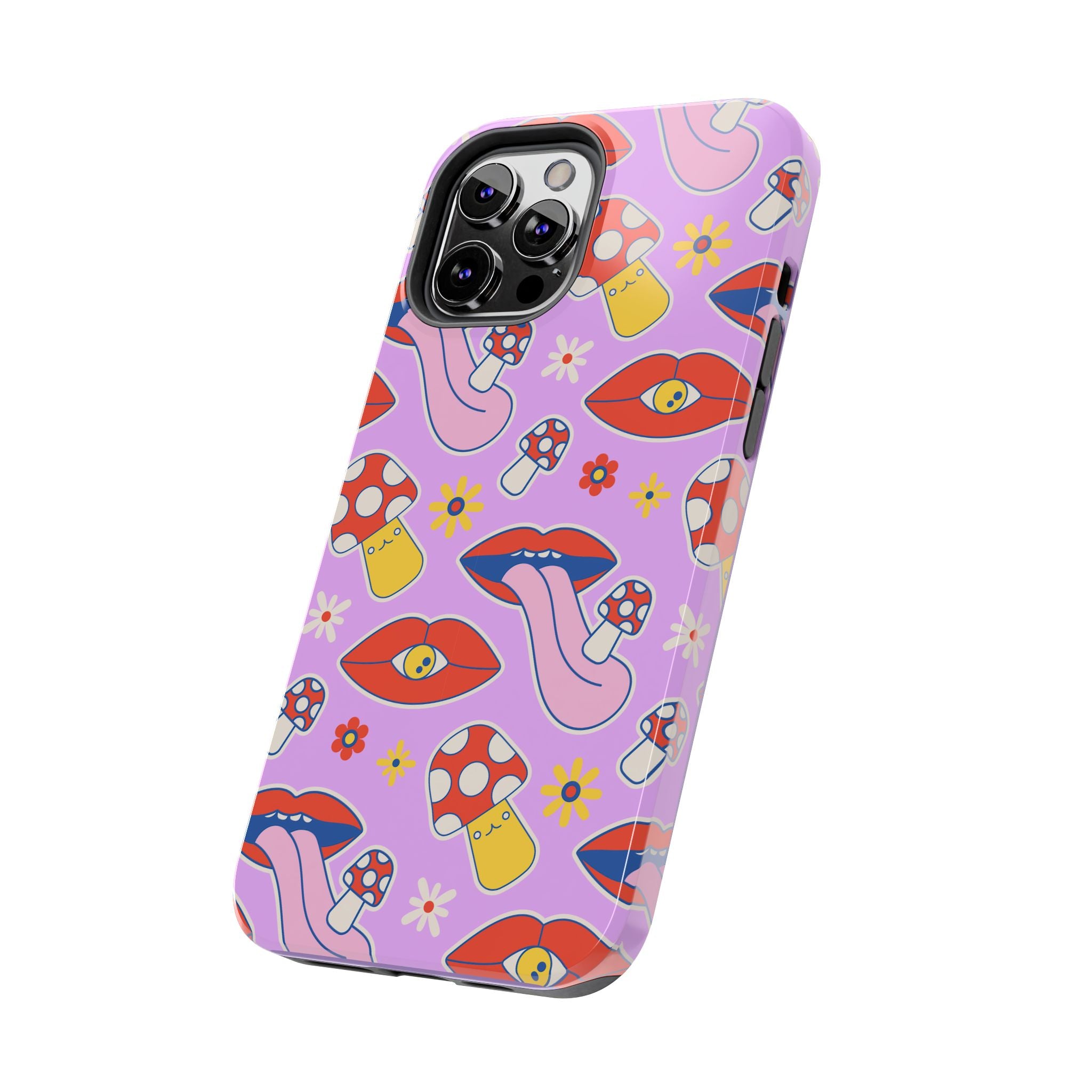 70s Lips Mushrooms Flower Power Purple Phone Case 💜🍄🌼