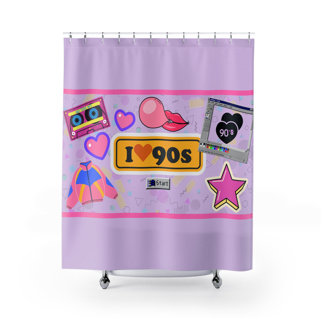 💖🌈 I Heart the 90s Elements Shower Curtain ✨🛁
