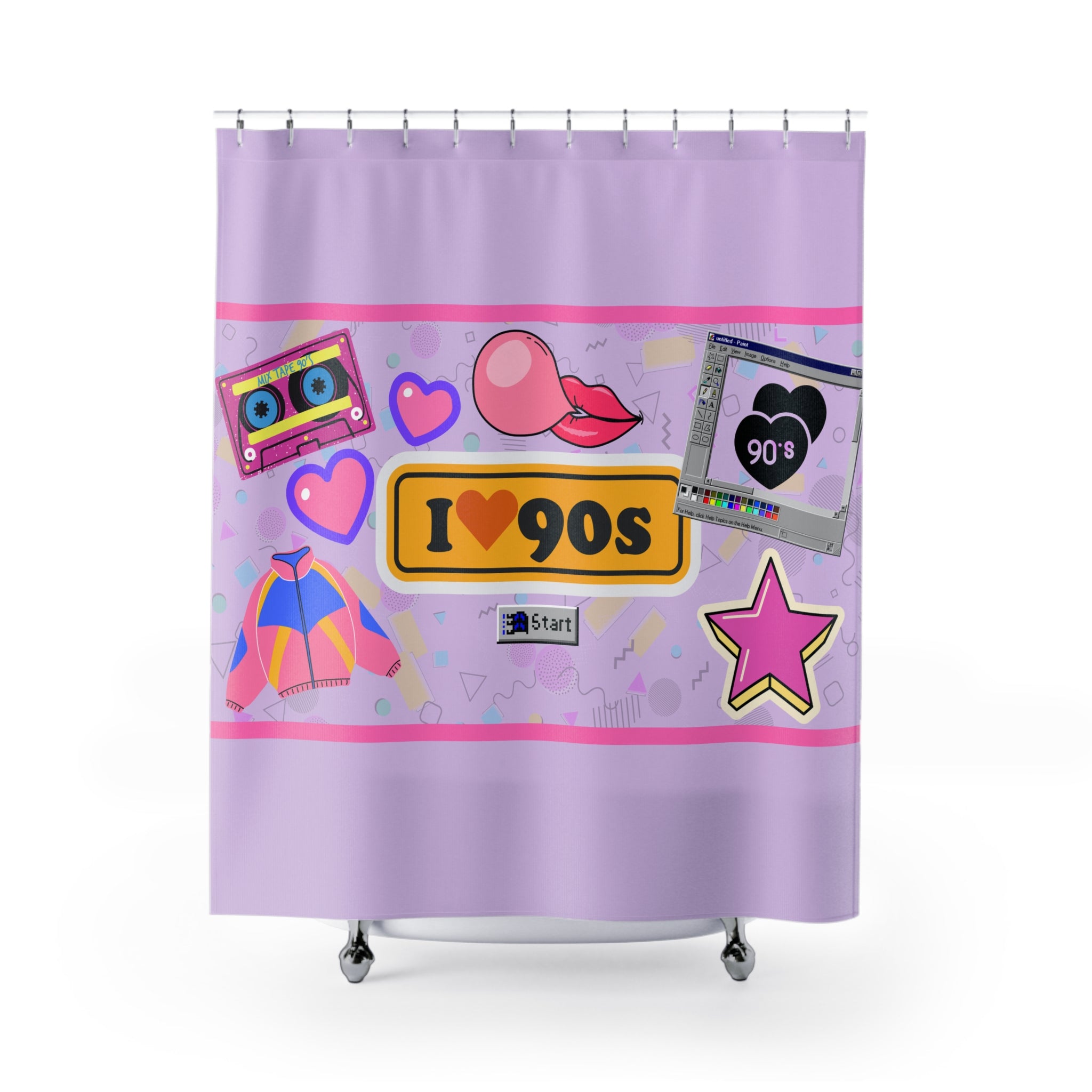 💖🌈 I Heart the 90s Elements Shower Curtain ✨🛁