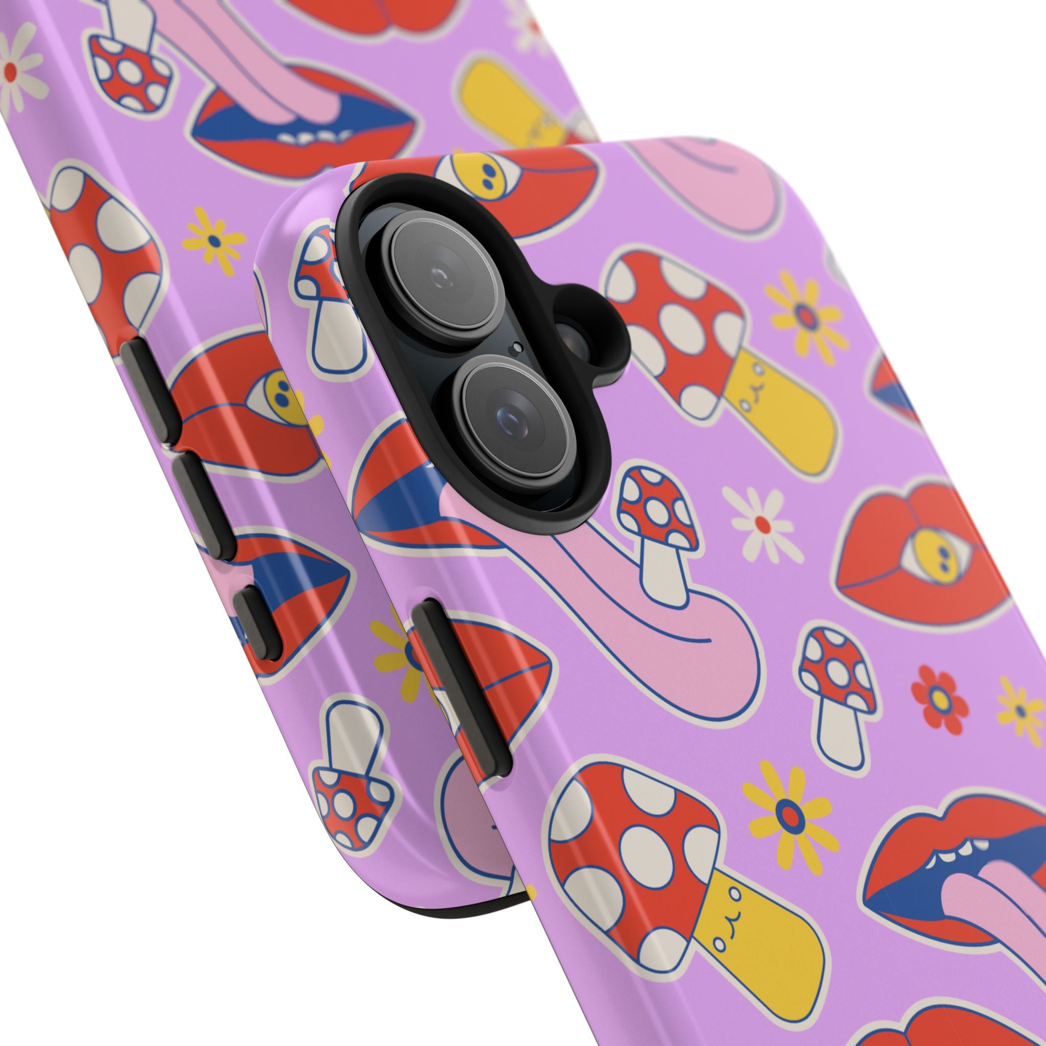 70s Lips Mushrooms Flower Power Purple Phone Case 💜🍄🌼