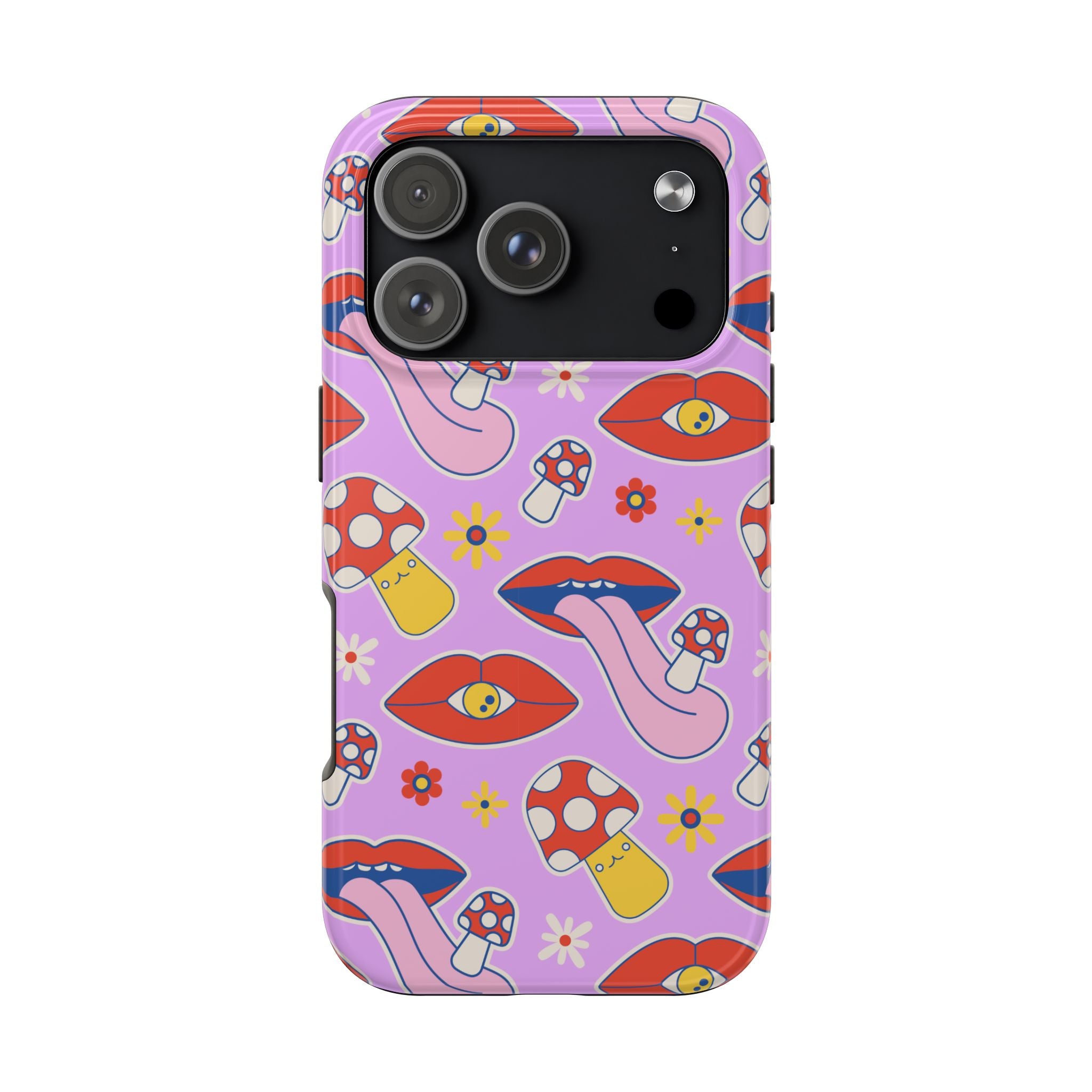 70s Lips Mushrooms Flower Power Purple Phone Case 💜🍄🌼