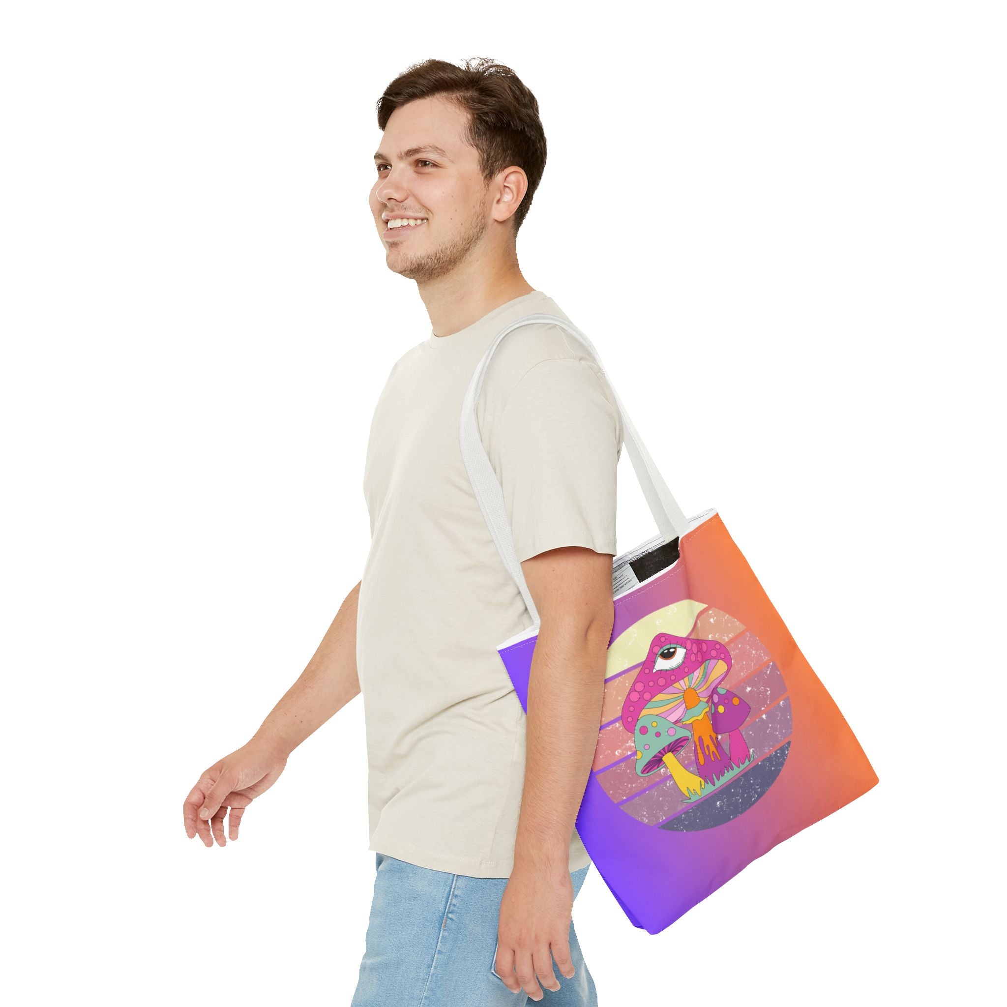 🍄🎶 70s Trippy Mushroom Synthwave Tote Bag 🌈✨