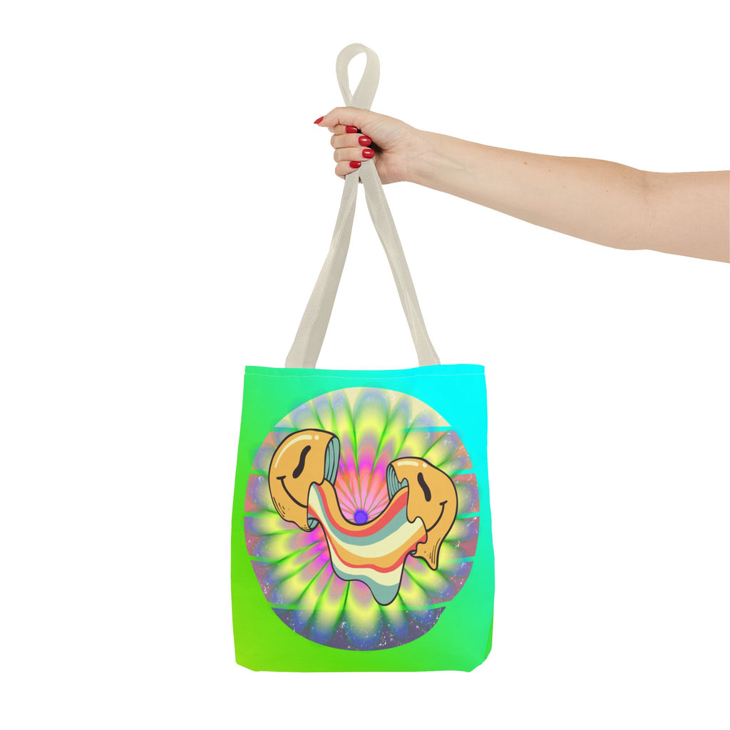 😊🌈 70s Trippy Psychedelic Smiley Tie-Dye Tote Bag ✨🍄