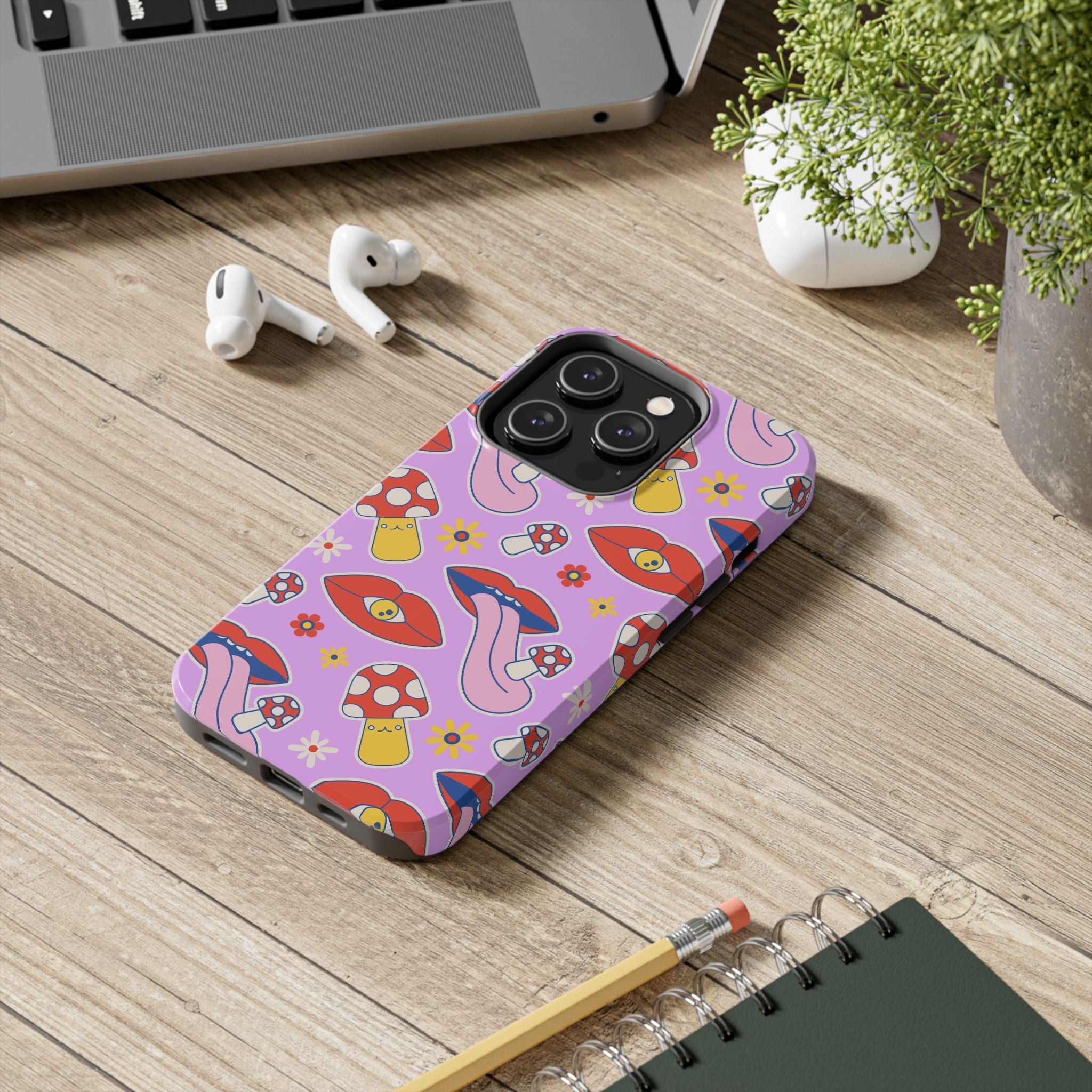 70s Lips Mushrooms Flower Power Purple Phone Case 💜🍄🌼