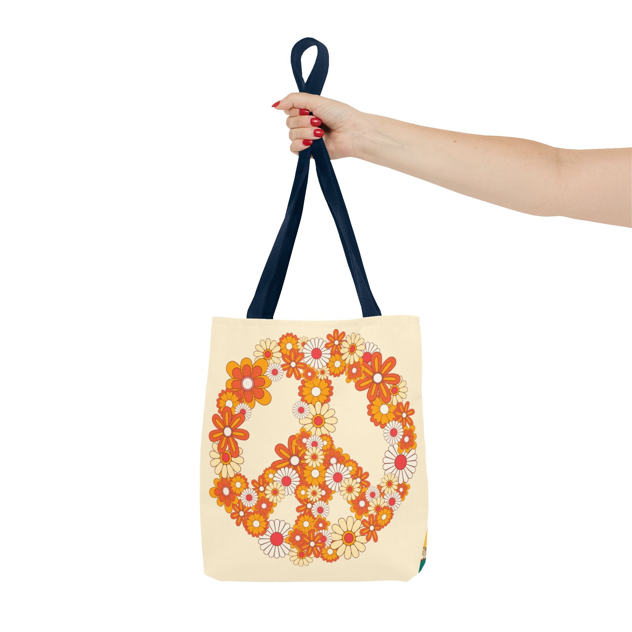 ✌️ 70s Floral Hippie Peace Sign Tote Bag
