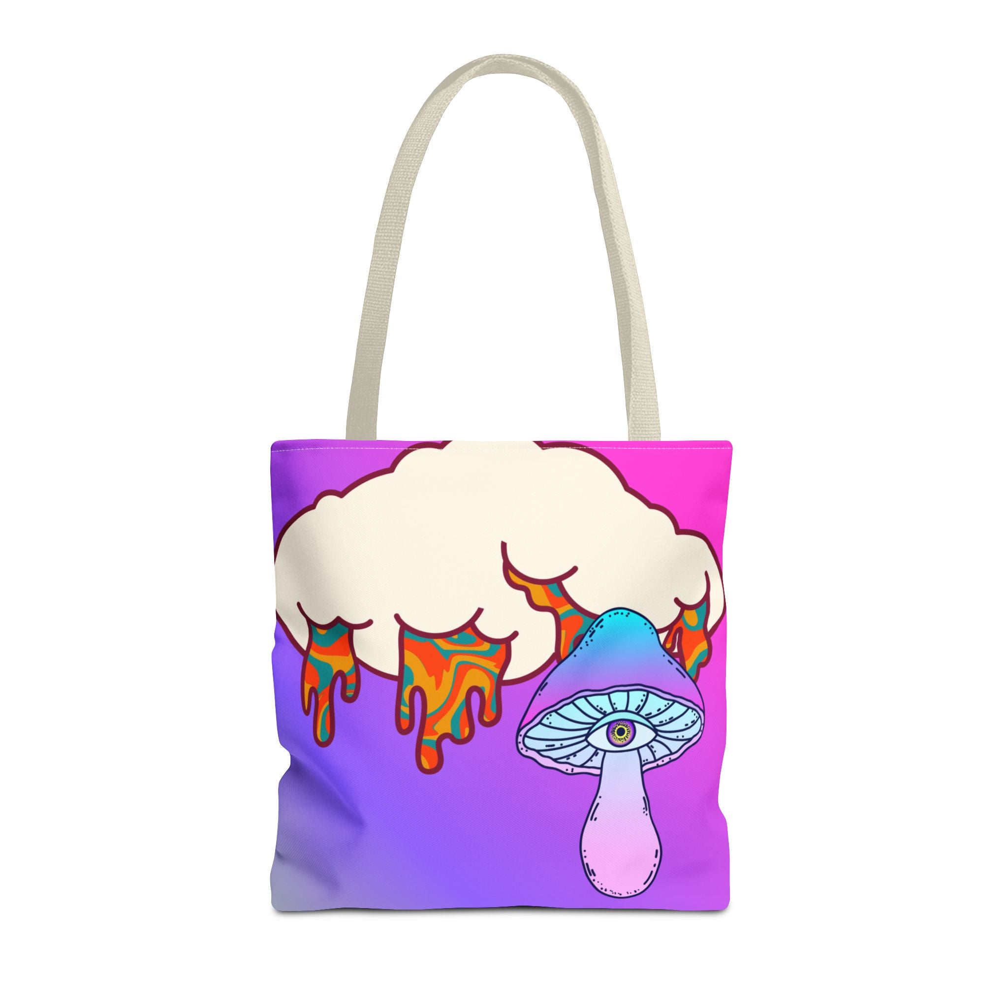 🍄☁️ 70s Trippy Cloud & Mushroom Tote Bag 🌈✨