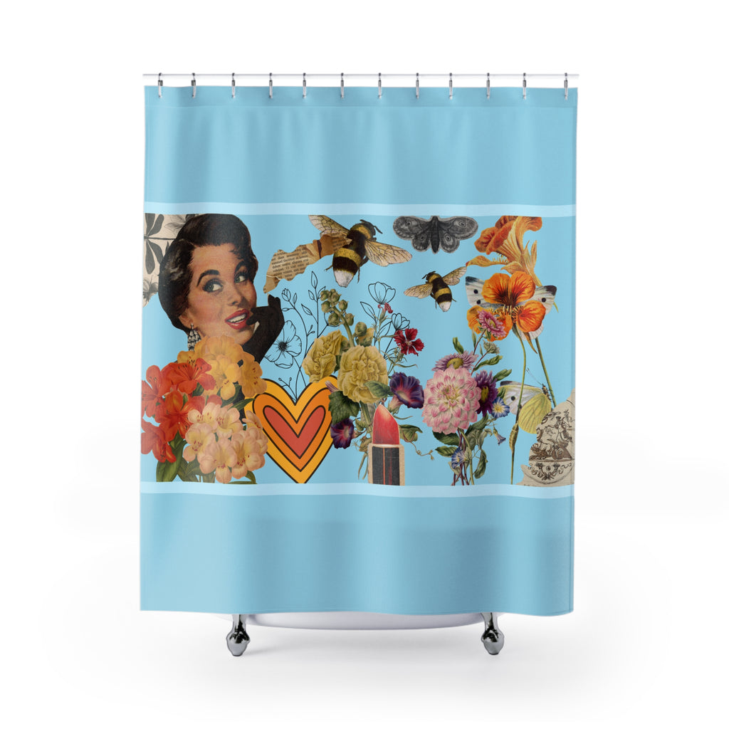 🌸🌿 50s Vintage Gal Nature Collection Shower Curtain ✨🛁