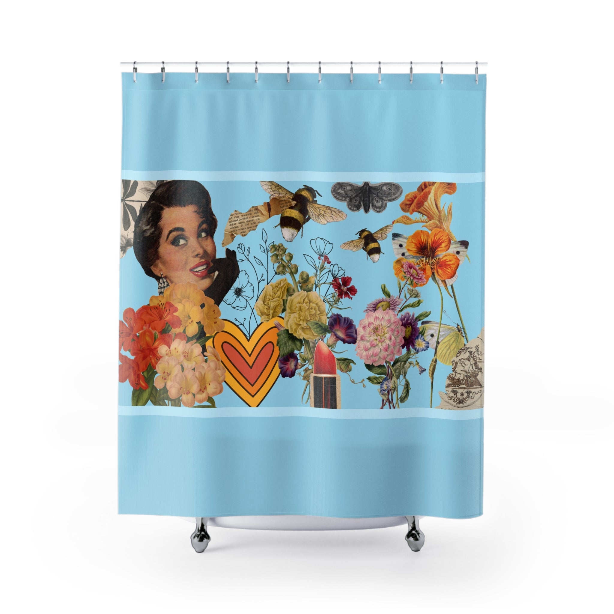 🌸🌿 50s Vintage Gal Nature Collection Shower Curtain ✨🛁