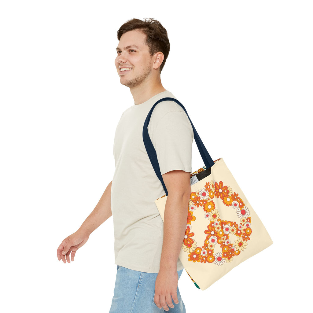 ✌️ 70s Floral Hippie Peace Sign Tote Bag