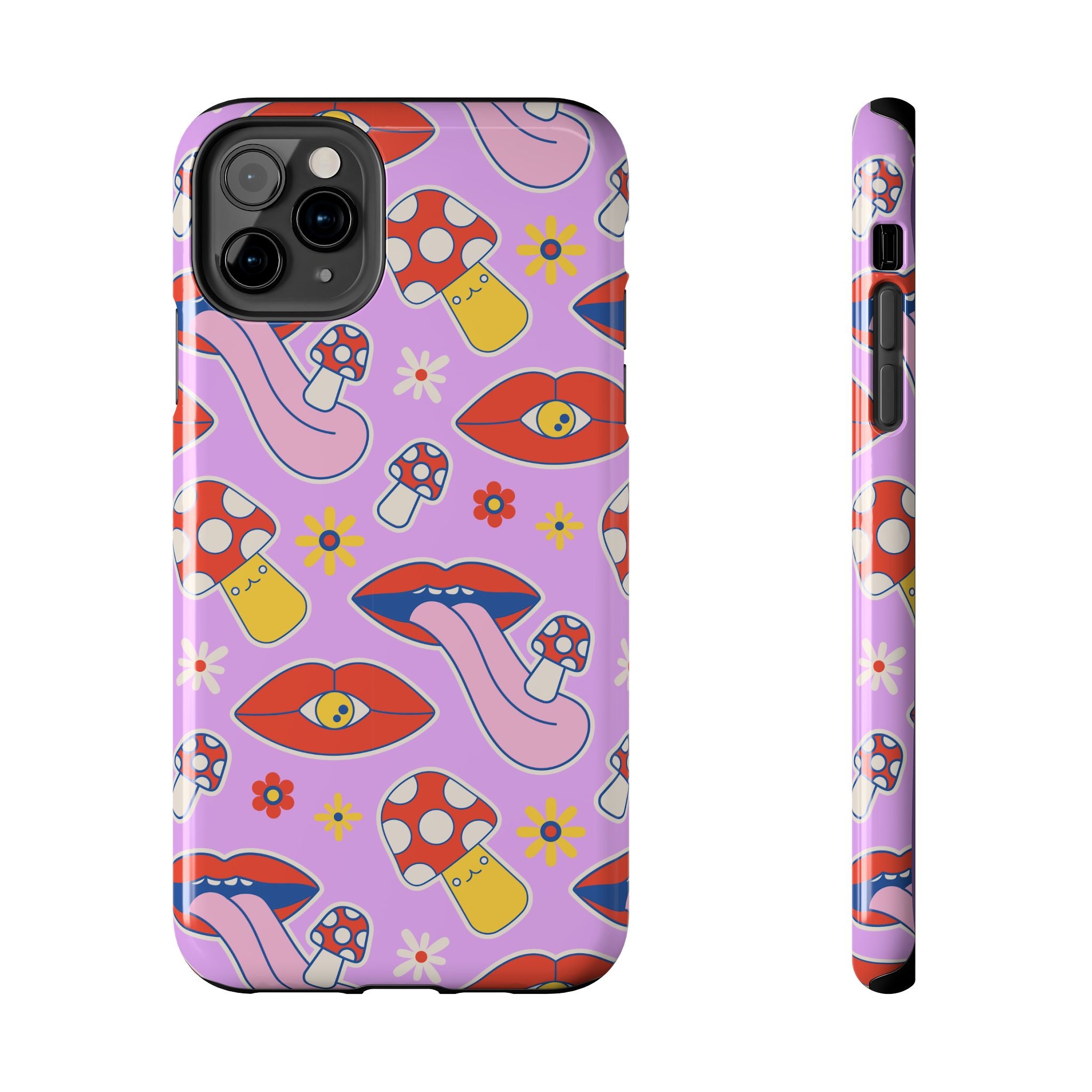 70s Lips Mushrooms Flower Power Purple Phone Case 💜🍄🌼