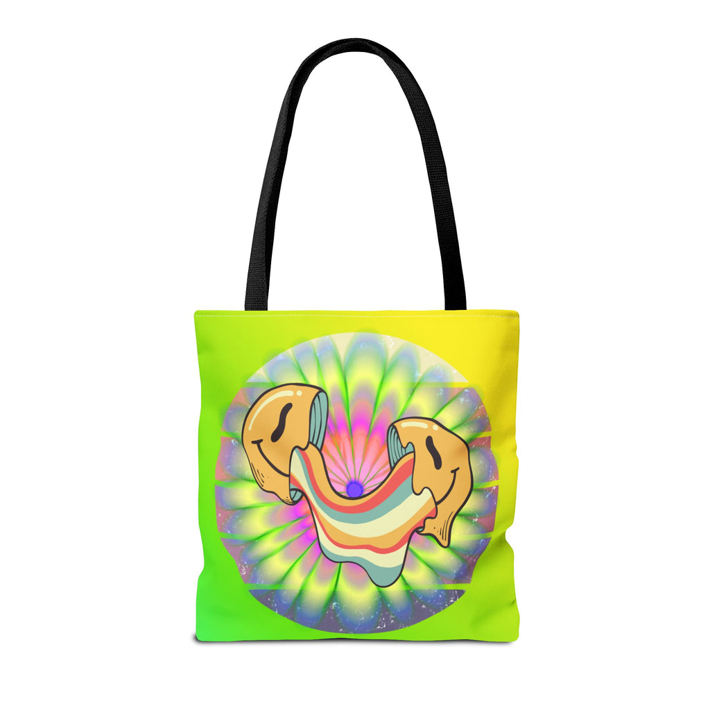 😊🌈 70s Trippy Psychedelic Smiley Tie-Dye Tote Bag ✨🍄