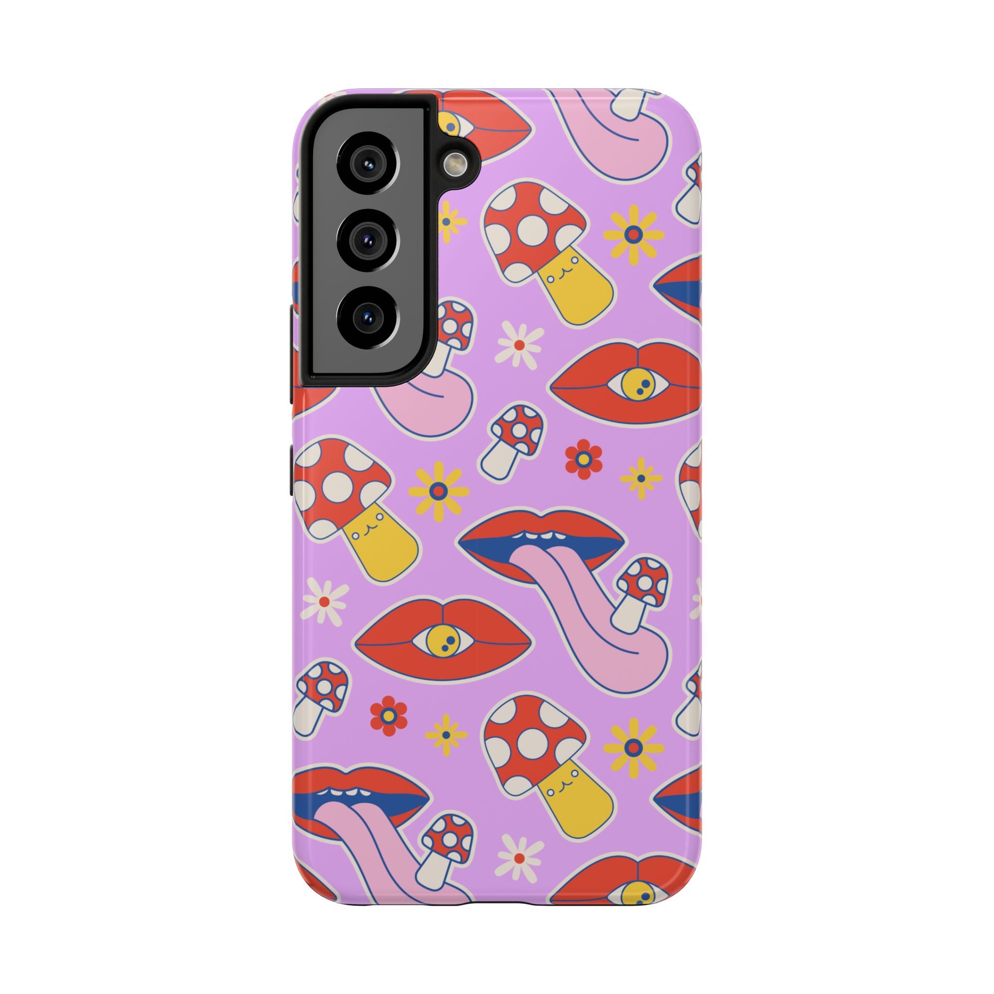 70s Lips Mushrooms Flower Power Purple Phone Case 💜🍄🌼