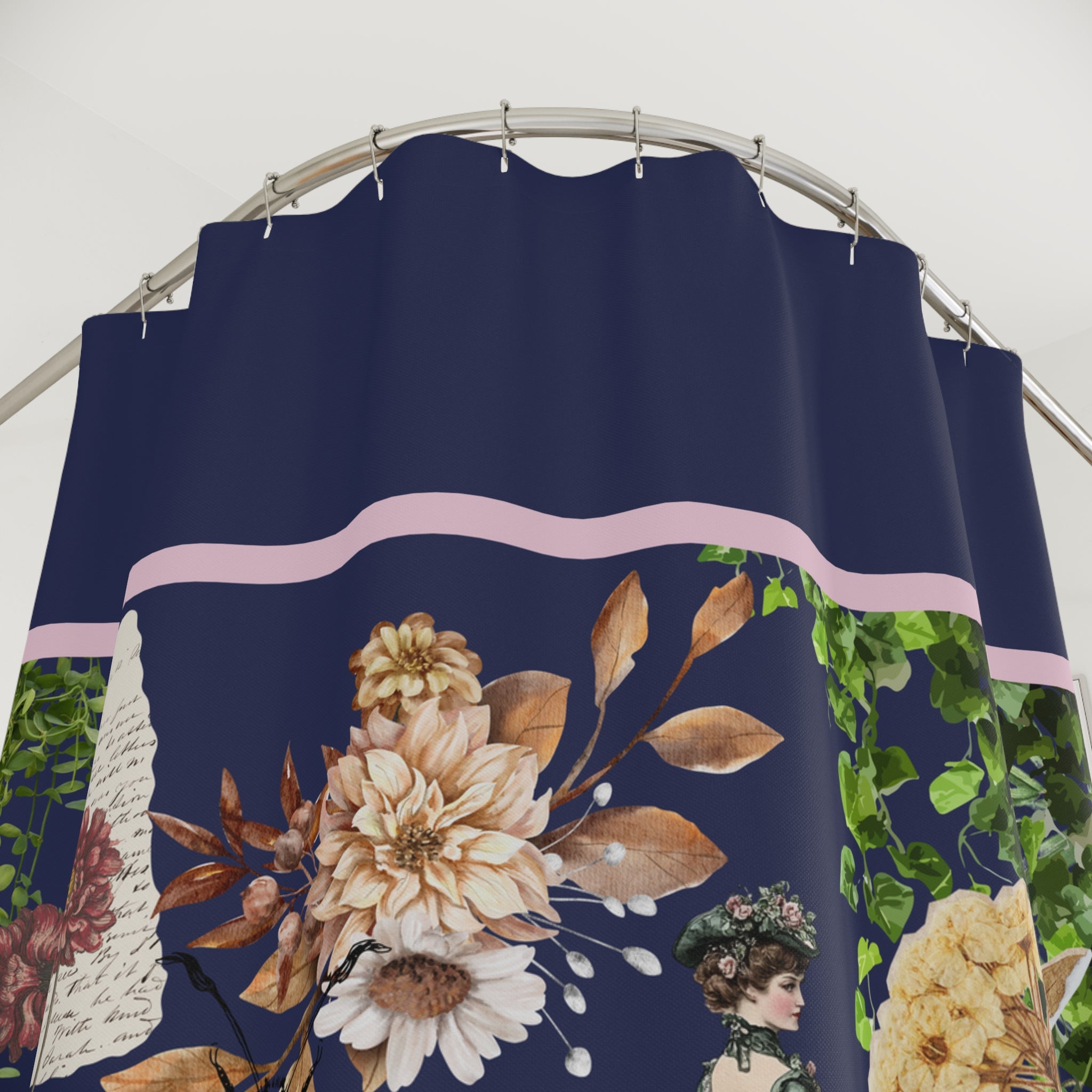 🦋 Vintage Era Plants Moth Lady Shower Curtain