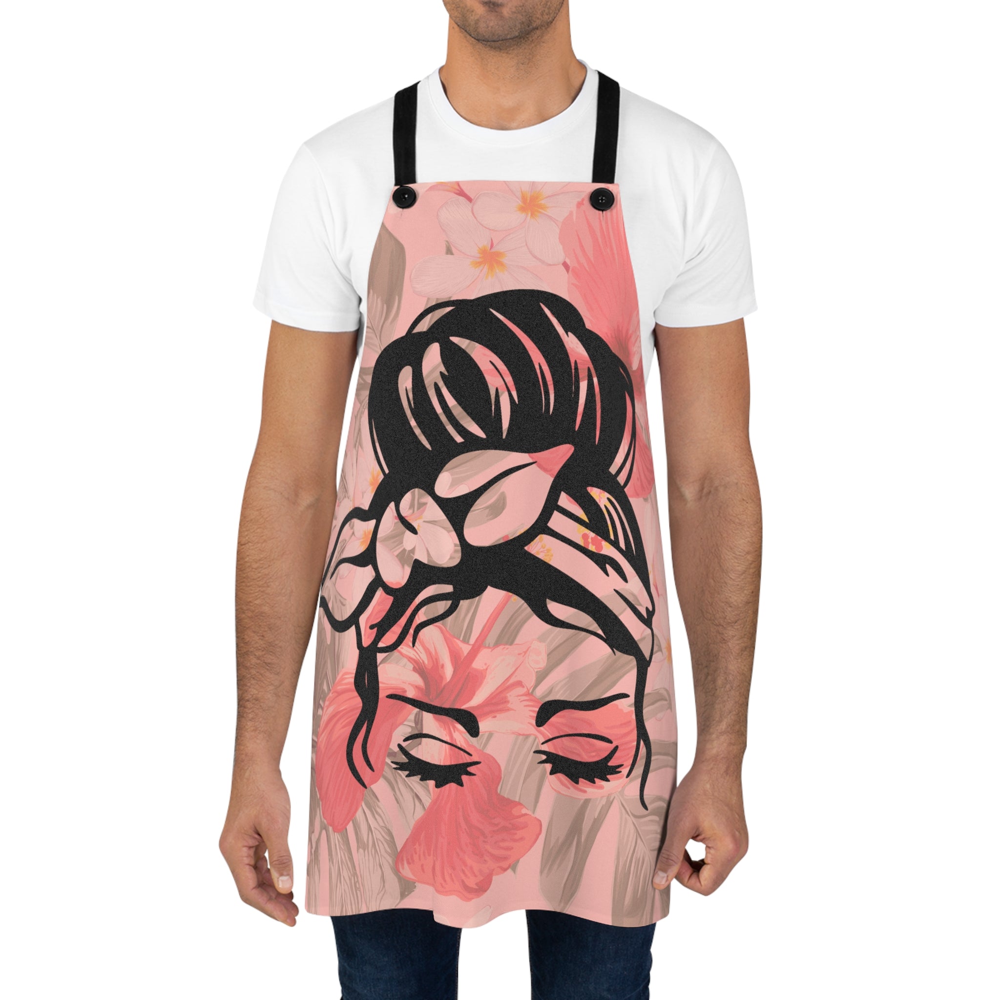 💖🌸 Vintage Woman Pink & Peach Floral Apron 🌷👩‍🍳