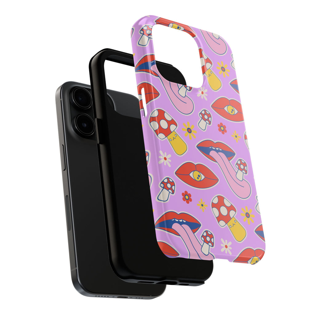 70s Lips Mushrooms Flower Power Purple Phone Case 💜🍄🌼