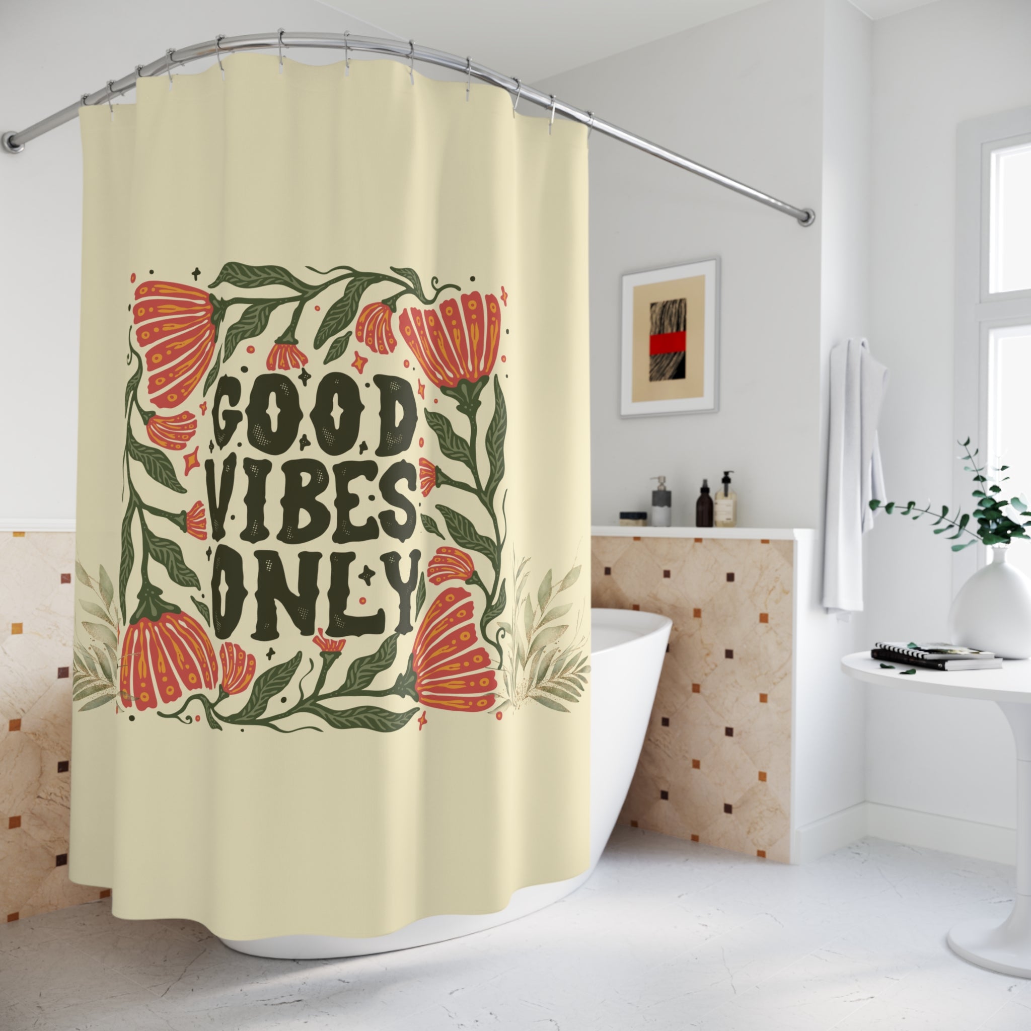 🌿 Mellow Good Vibes Only Shower Curtain
