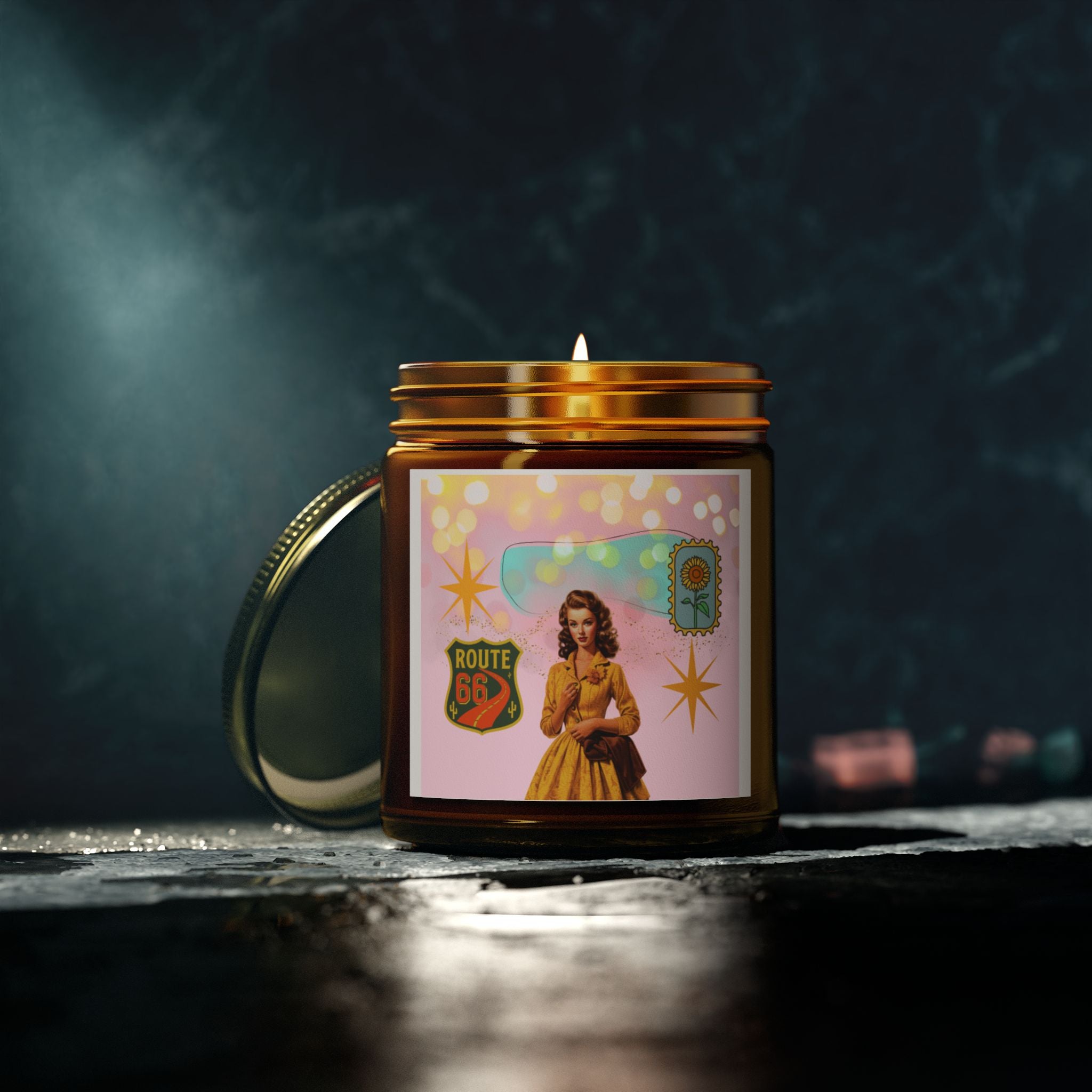 50s Route 66 Stamp Candle 🚗🕯️