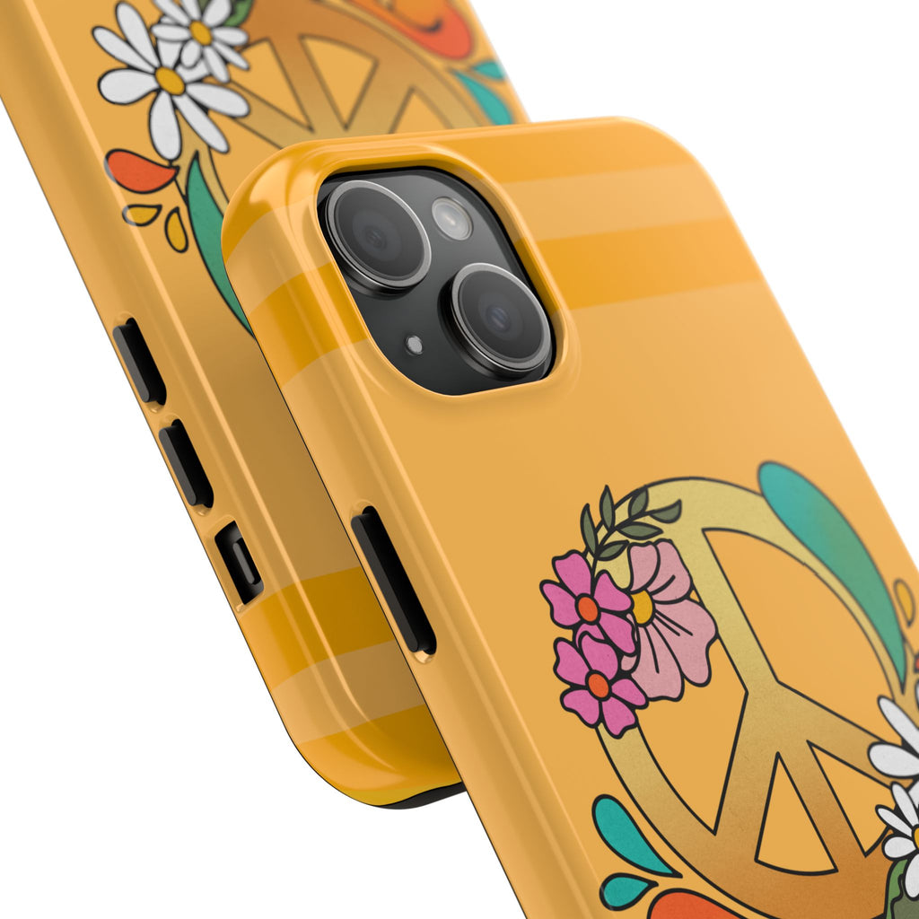 60s–70s Yellow Peace Sign Phone Case ✌️📱