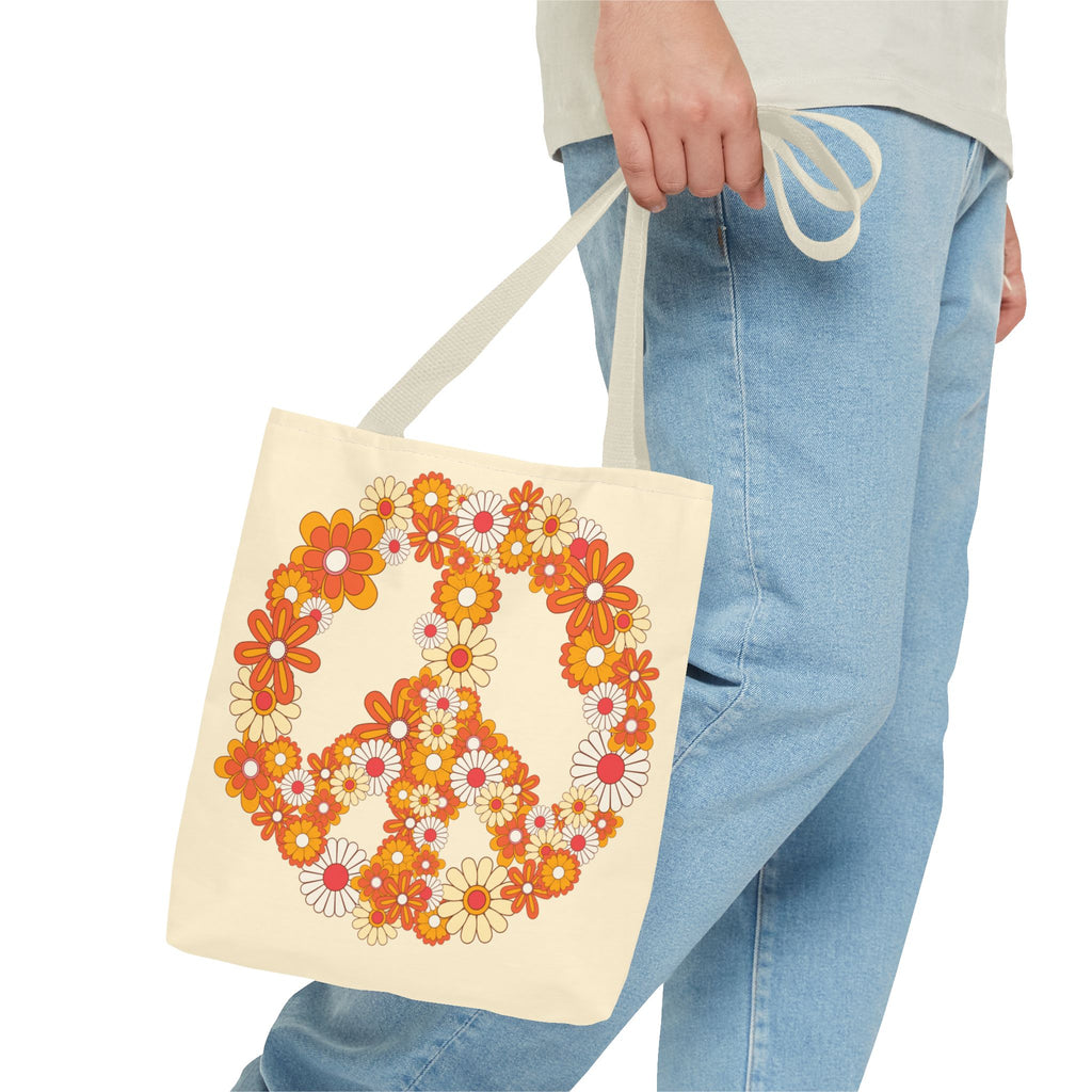 ✌️ 70s Floral Hippie Peace Sign Tote Bag