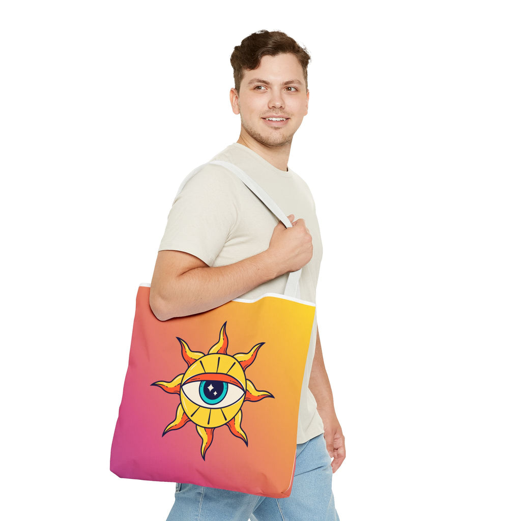 🌞👁️ 70s All-Seeing Eye Sun Design Tote Bag ✨🌿