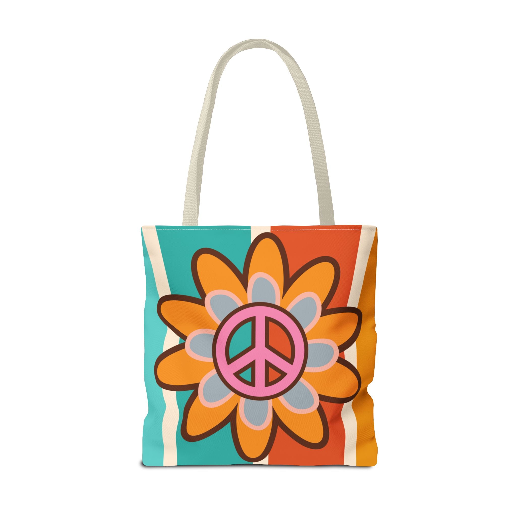 ✌️🌸 Funky 70s Peace & Floral Tote Bag 🌈👜