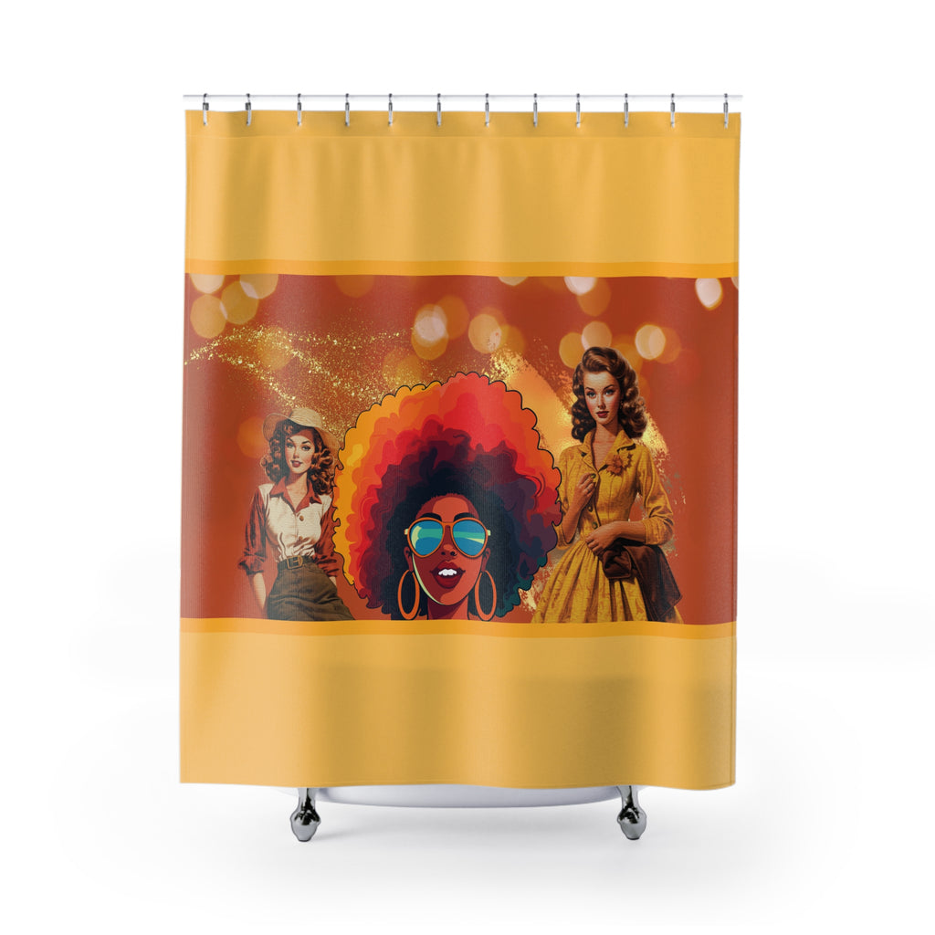 💛 Groovy Gold Retro Women Shower Curtain