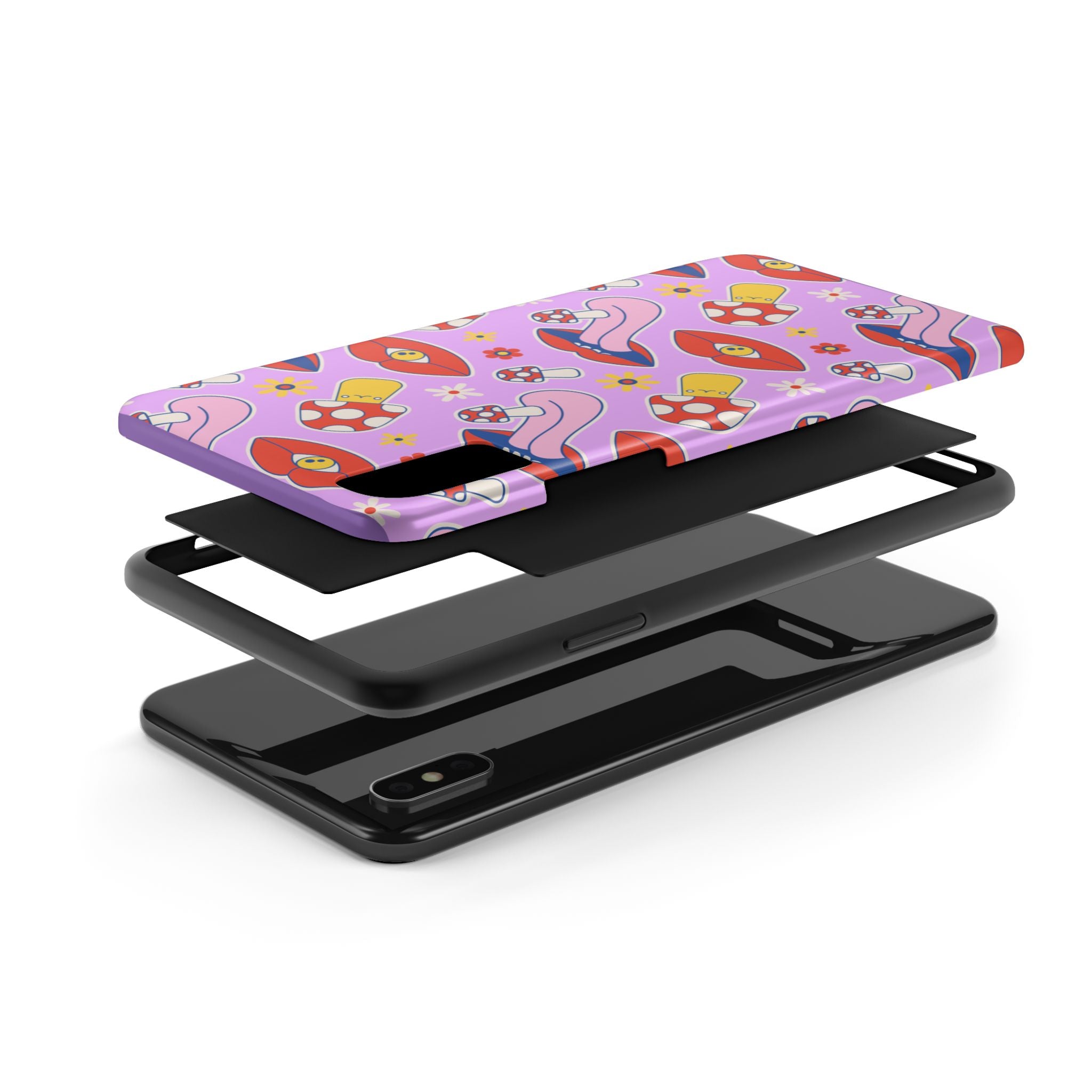 70s Lips Mushrooms Flower Power Purple Phone Case 💜🍄🌼