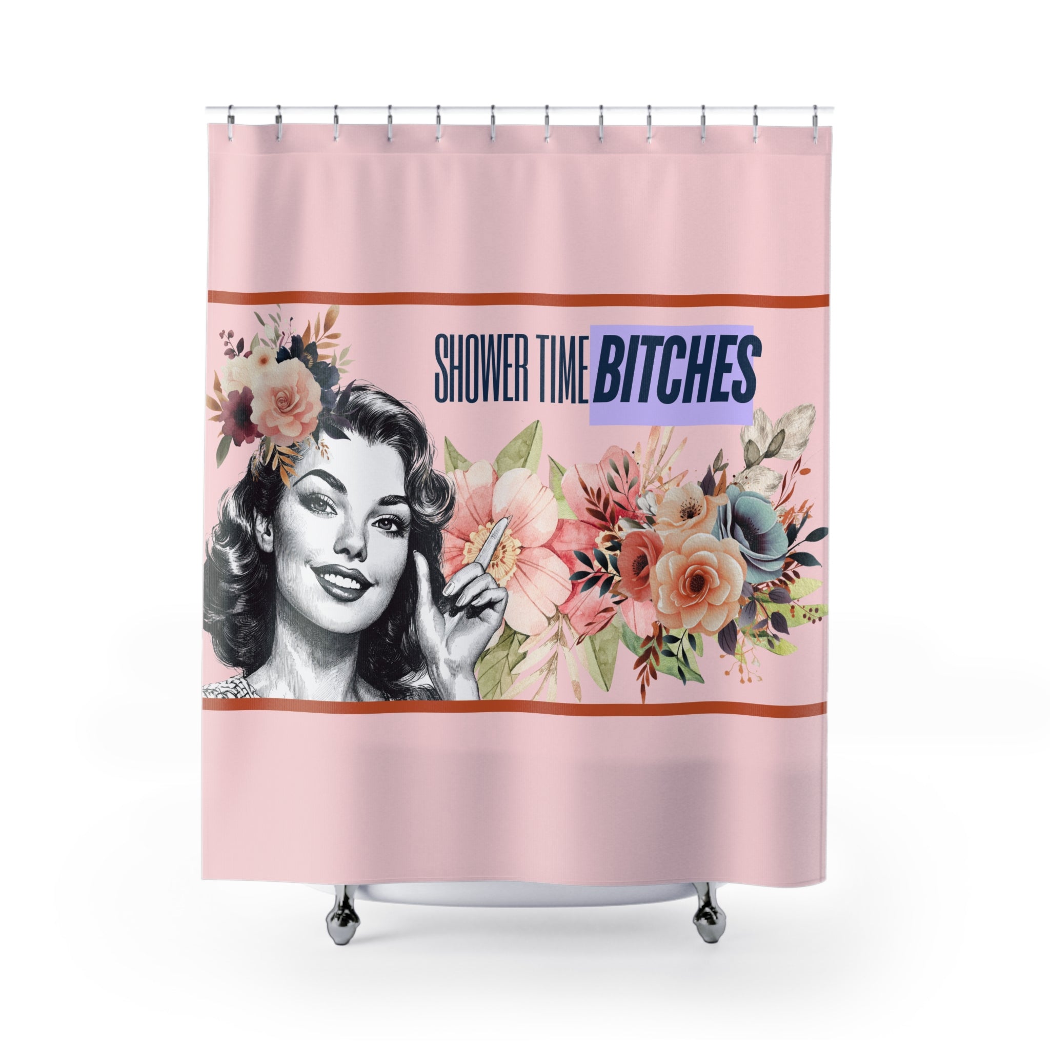 🚿 Vintage Retro Shower Time Bitches Shower Curtain