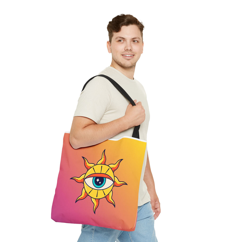 🌞👁️ 70s All-Seeing Eye Sun Design Tote Bag ✨🌿