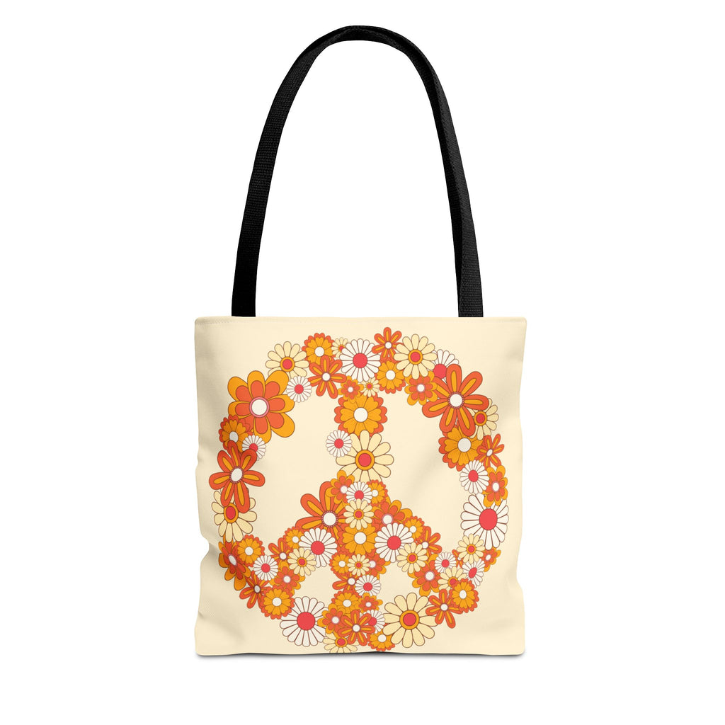 ✌️ 70s Floral Hippie Peace Sign Tote Bag