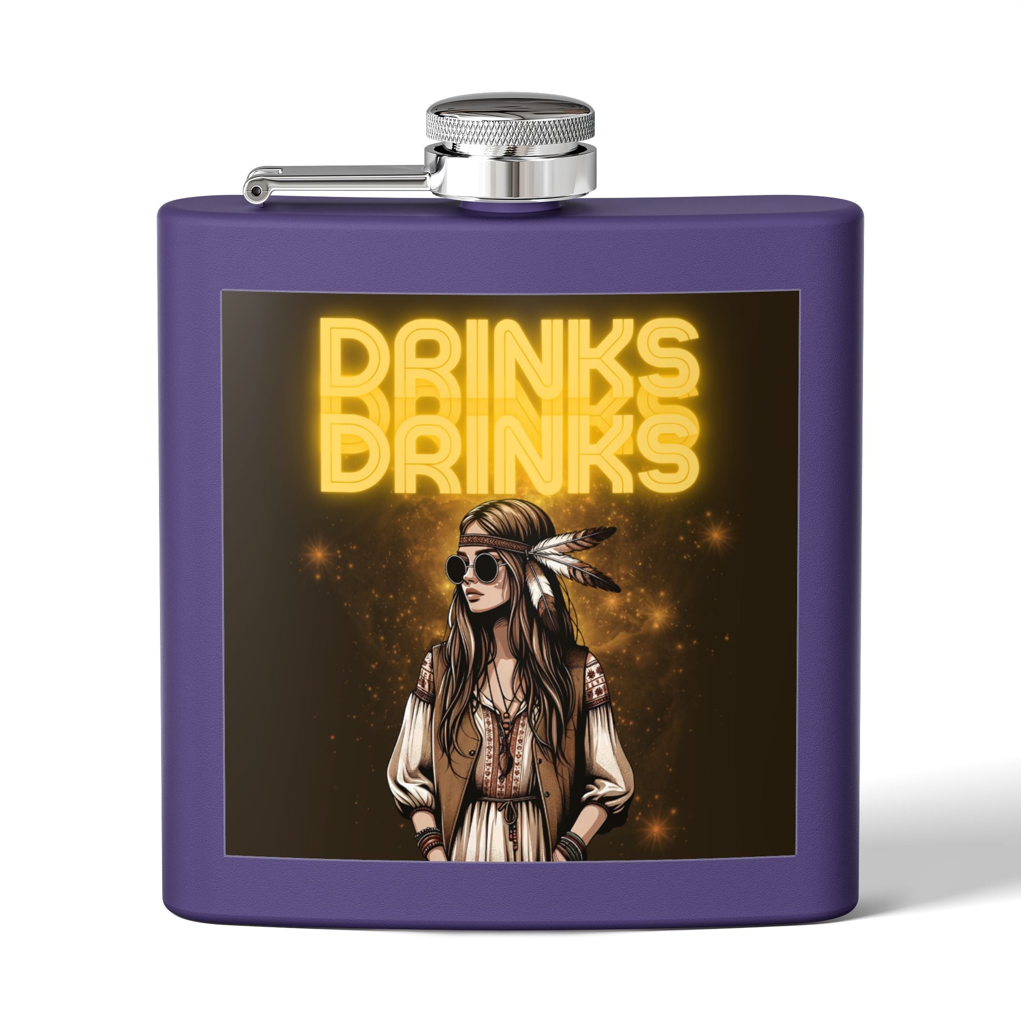 Drinks Drinks Drinks – Hippie Woman Vintage Flask