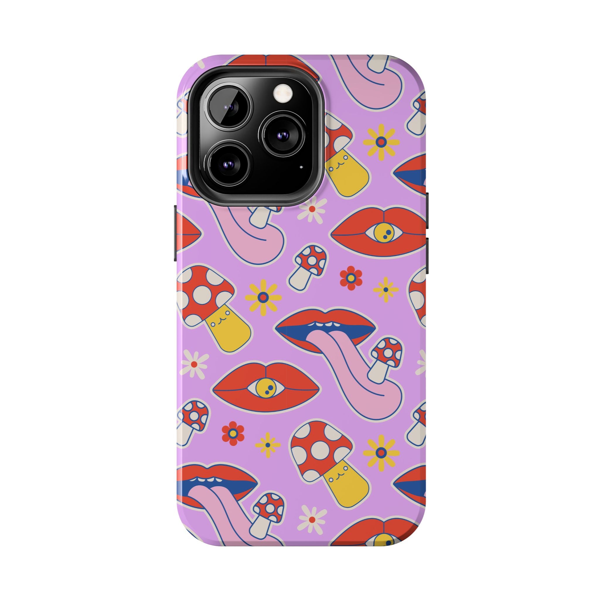 70s Lips Mushrooms Flower Power Purple Phone Case 💜🍄🌼