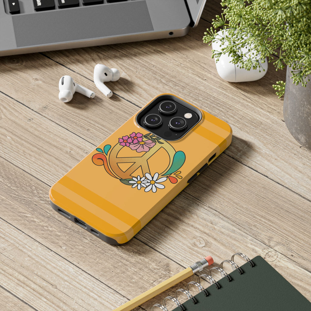 60s–70s Yellow Peace Sign Phone Case ✌️📱