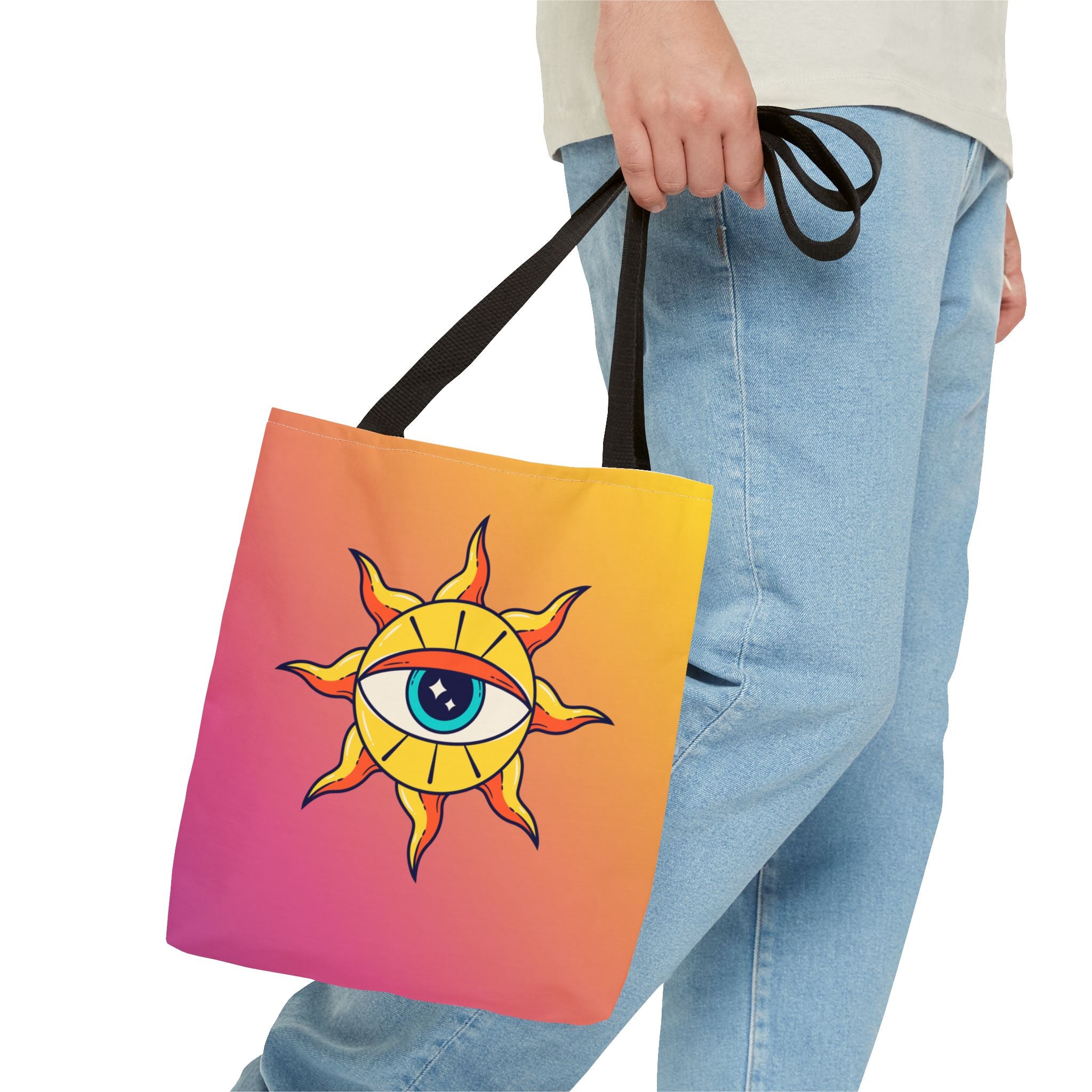 🌞👁️ 70s All-Seeing Eye Sun Design Tote Bag ✨🌿