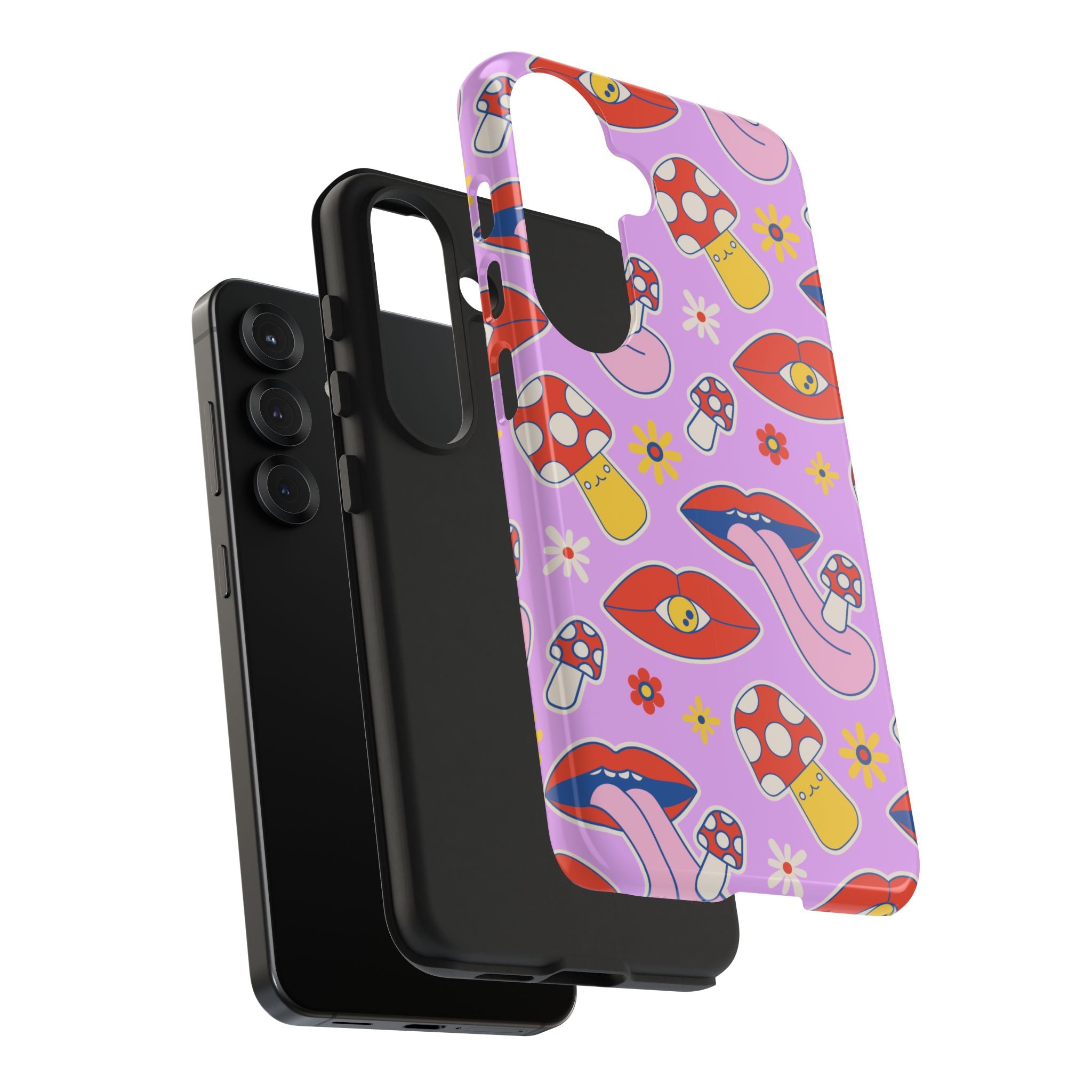 70s Lips Mushrooms Flower Power Purple Phone Case 💜🍄🌼