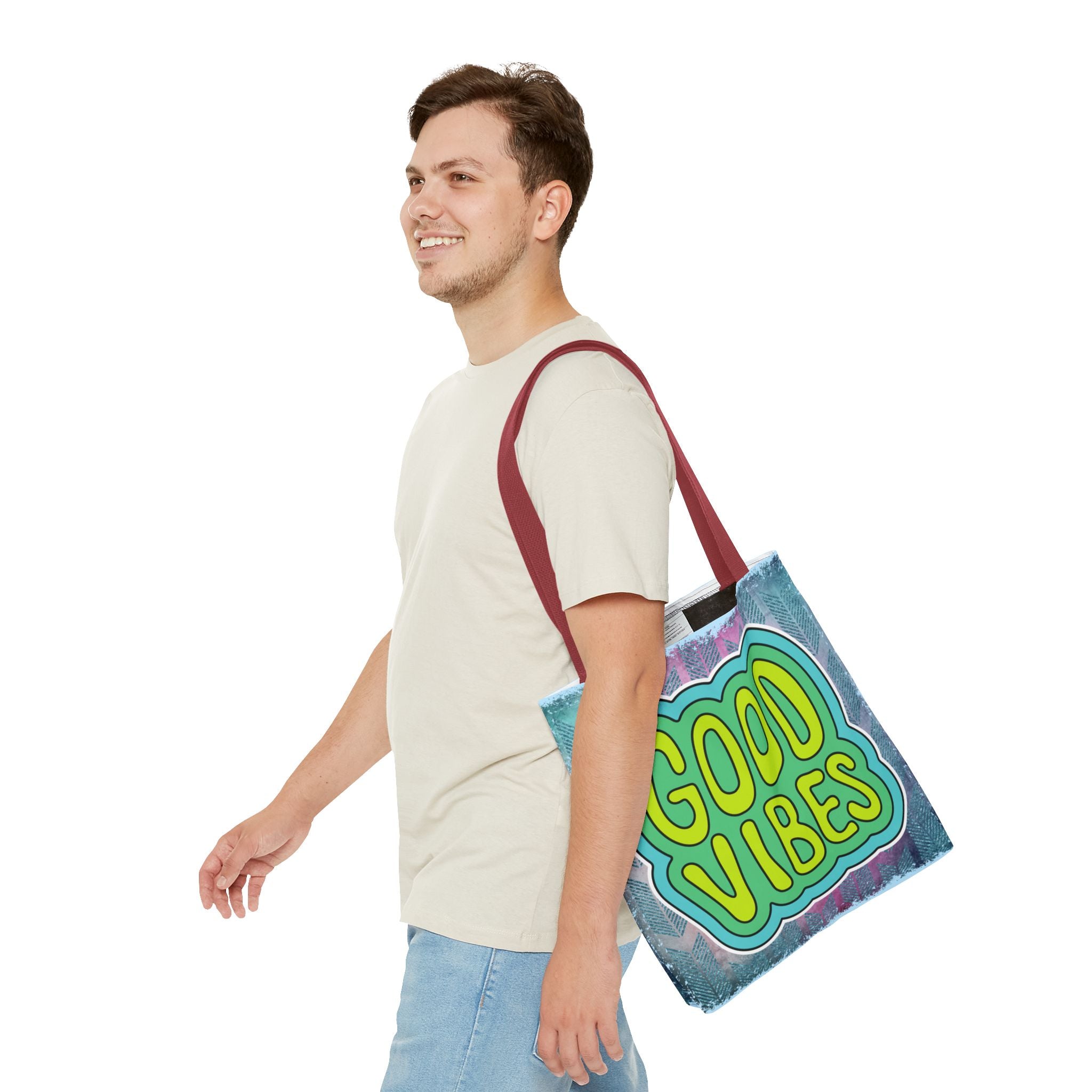 💚 70s Good Vibes Green & Blue Retro Throwback Tote Bag