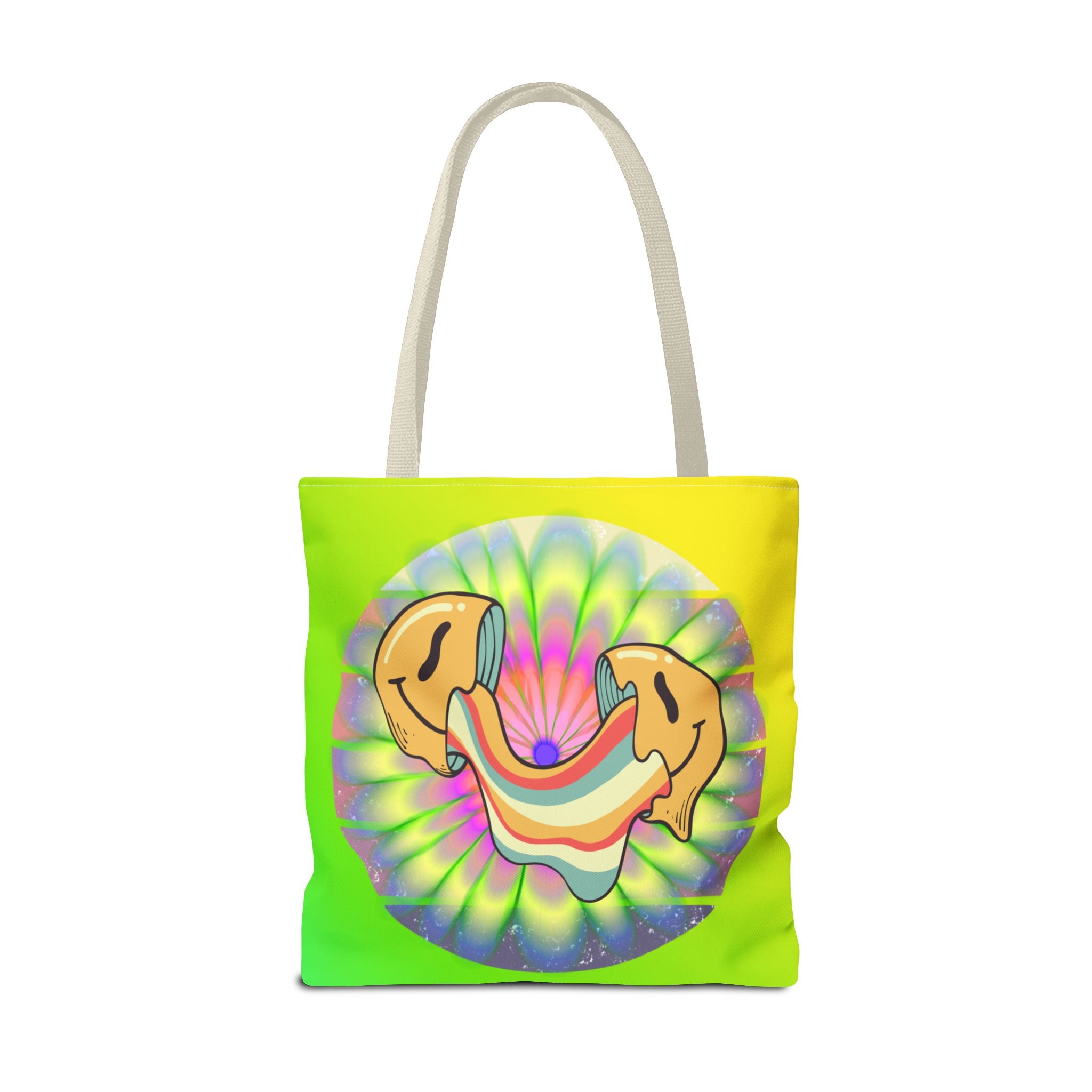 😊🌈 70s Trippy Psychedelic Smiley Tie-Dye Tote Bag ✨🍄