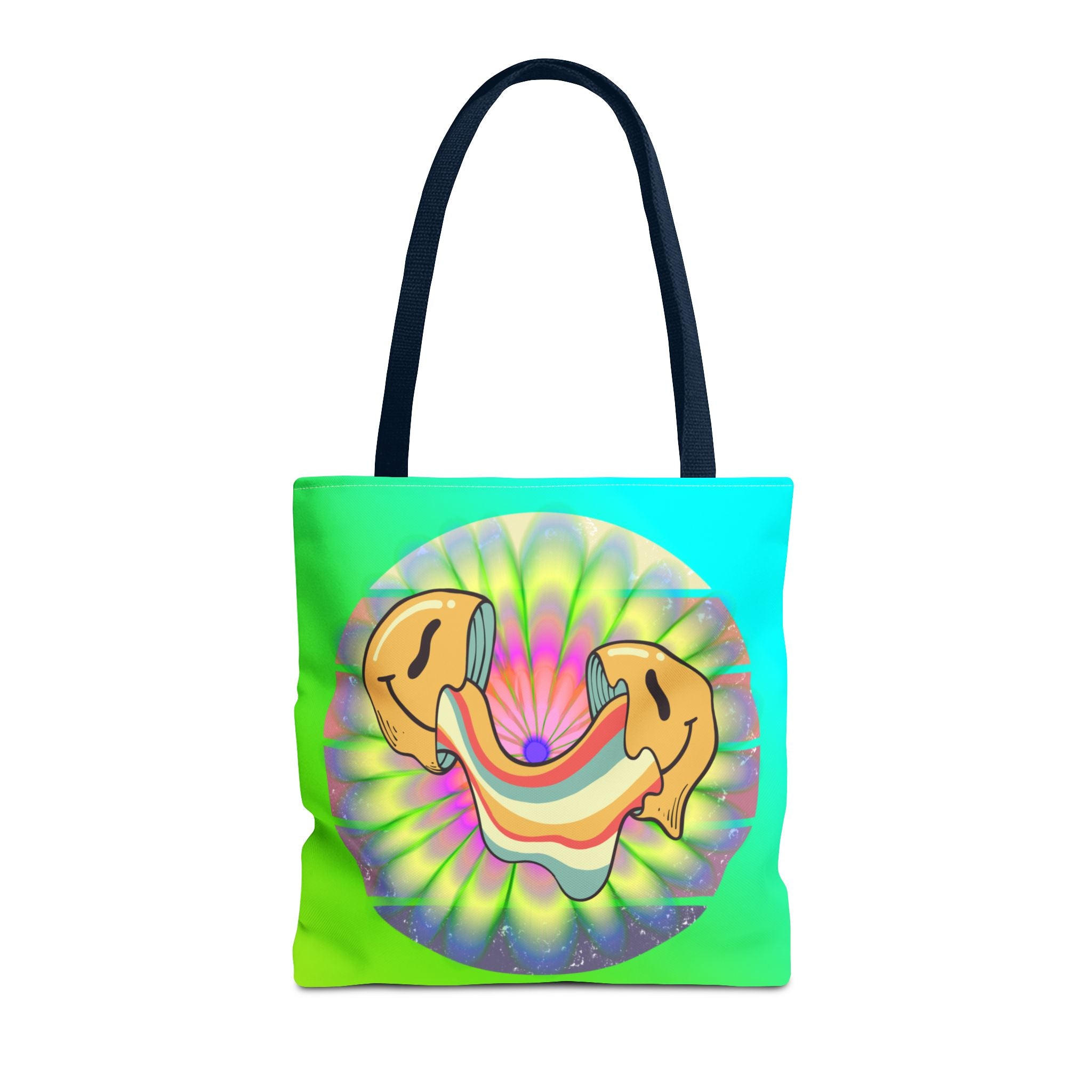 😊🌈 70s Trippy Psychedelic Smiley Tie-Dye Tote Bag ✨🍄