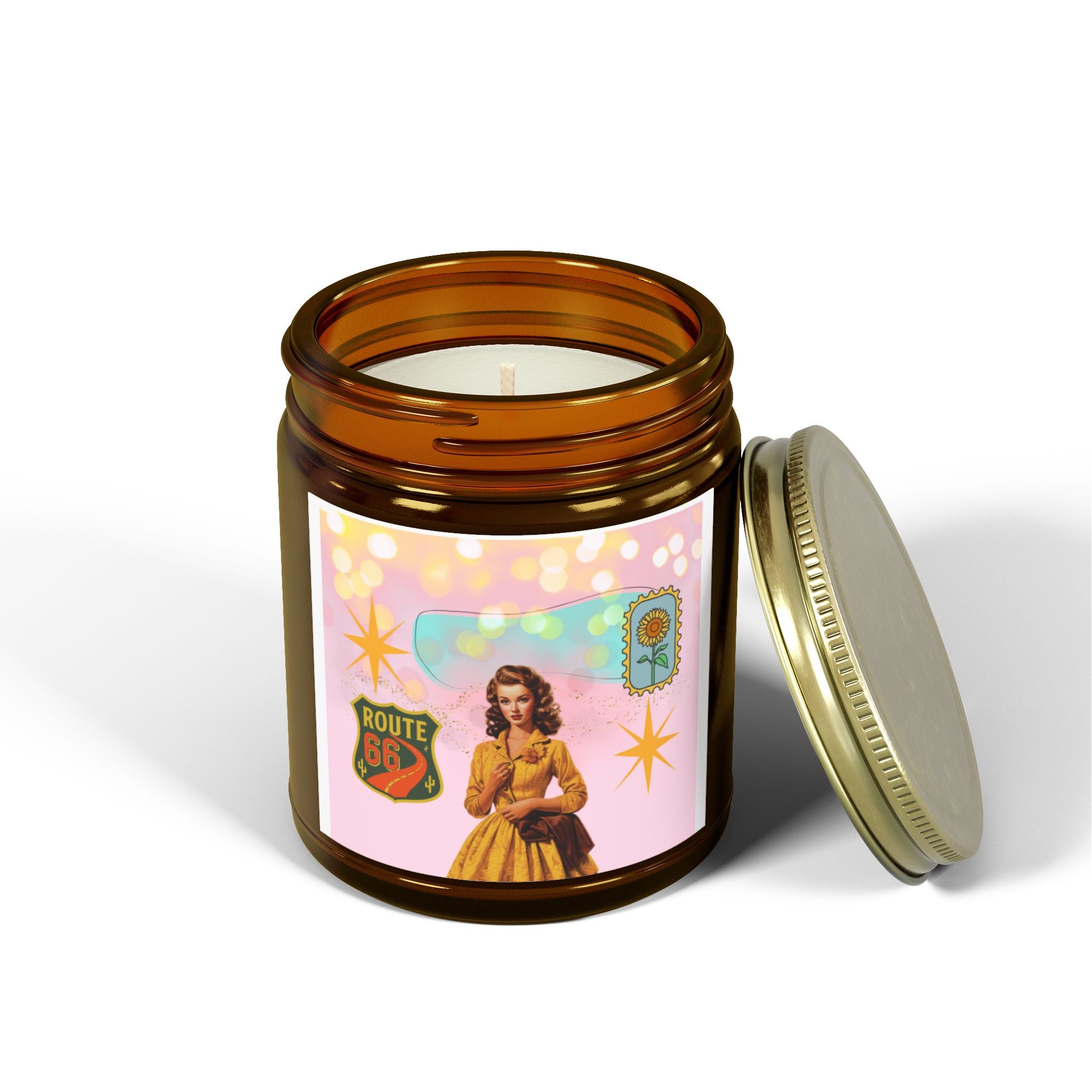 50s Route 66 Stamp Candle 🚗🕯️